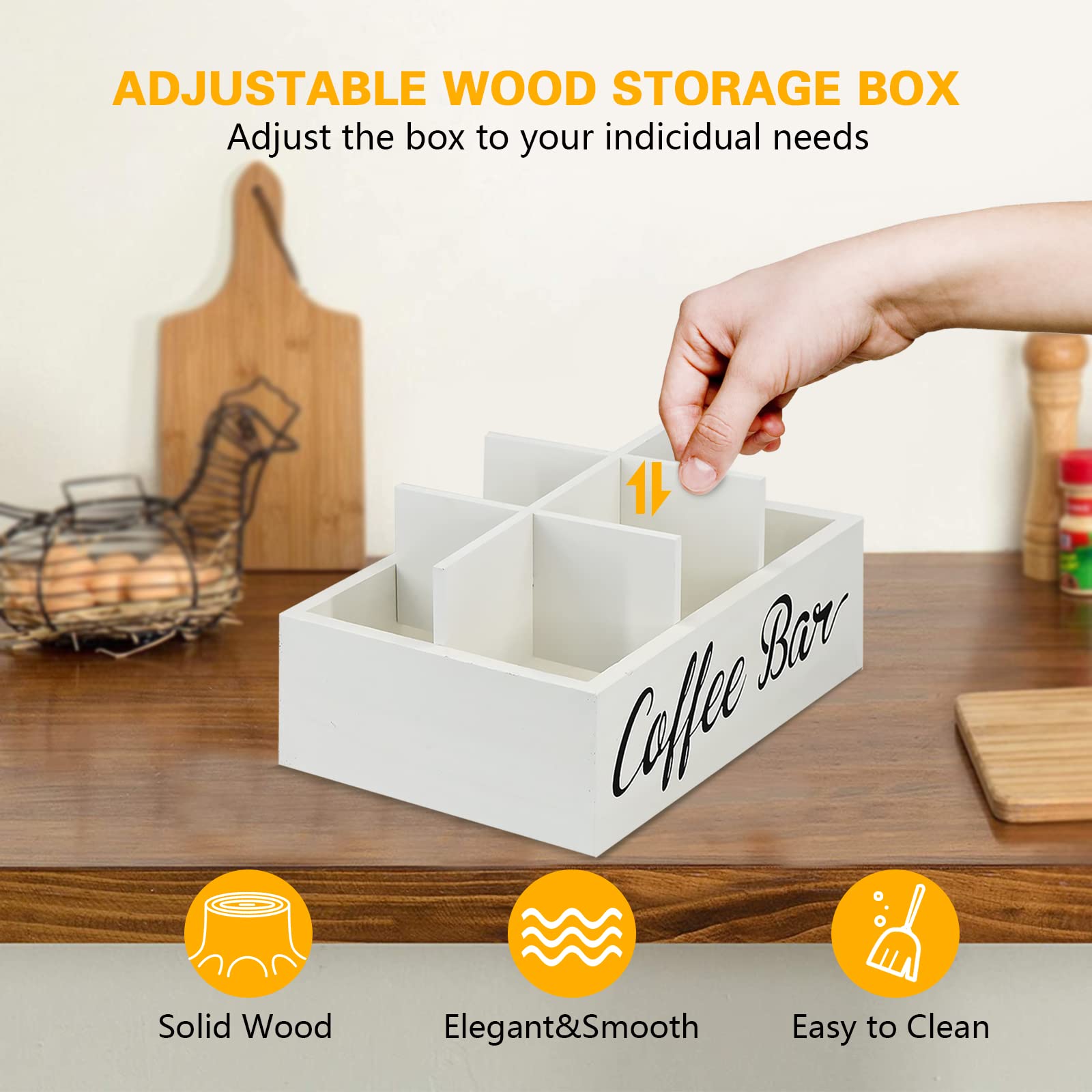 Lzhevsk Wooden Coffee Station Organizer Coffee Pods Holder with Removable Dividers White