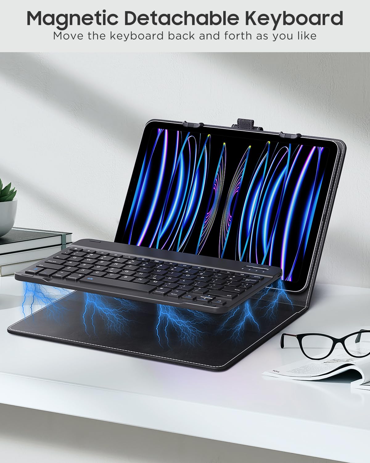 Moko Universal Tablet Case With Keyboard For 9,9.7,10.1,10.2,10.4,10.5,10.9,11 Tablets, With Removable Wireless Bluetooth Keyboa