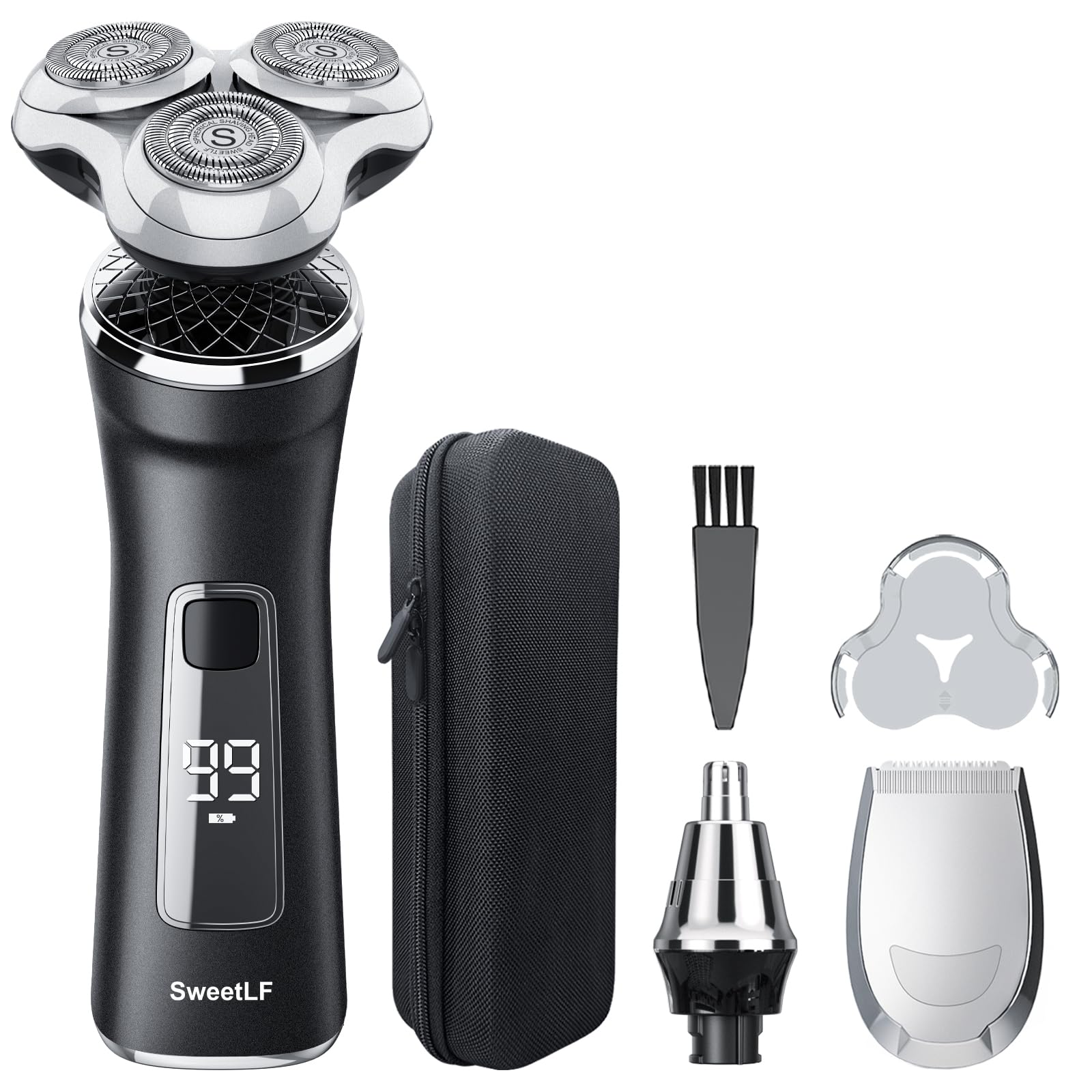 Electric Razor For Men With Travel Case, Sweetlf 100% Waterproof Electric Shaver,Wet Dry Shaving/Rechargeable/Sideburns/Trimmer/