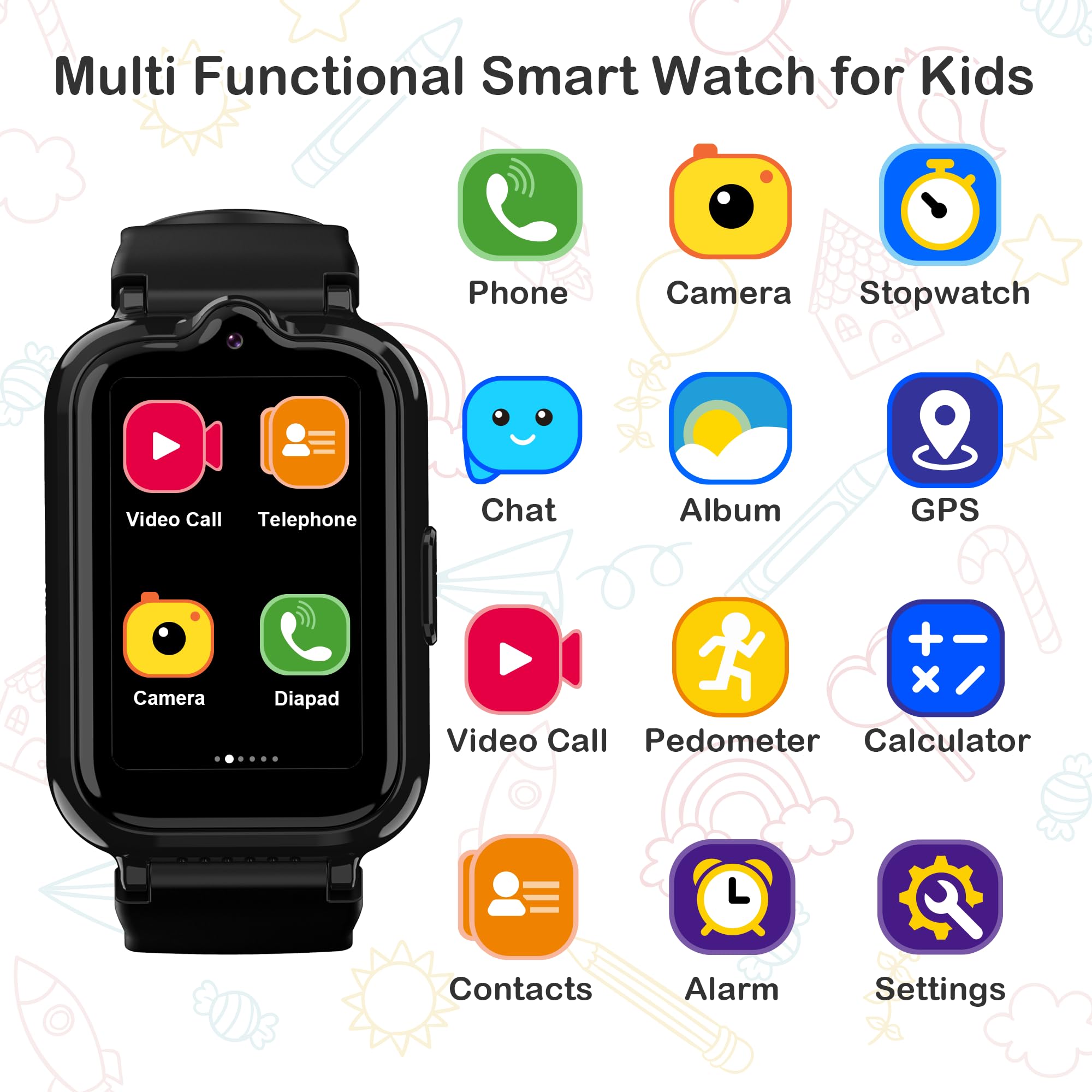 4G Kids Smart Watch Boys With Gps Tracker, Kids Cell Phone Watch With Video & Voice Calling Texting Alarm Sos Calculator Pedomet