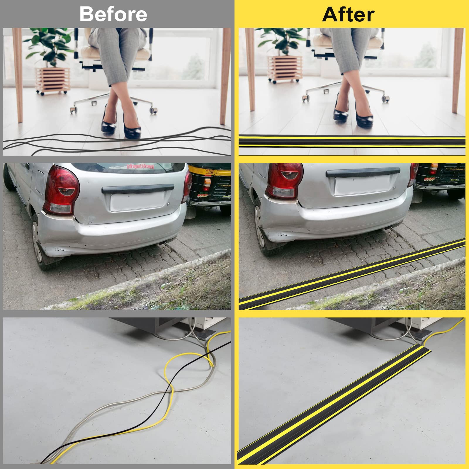 Eapele Cable Protector Cord Cover Heavy Duty EA97012-1 PVC Black+Yellow 6.5ft