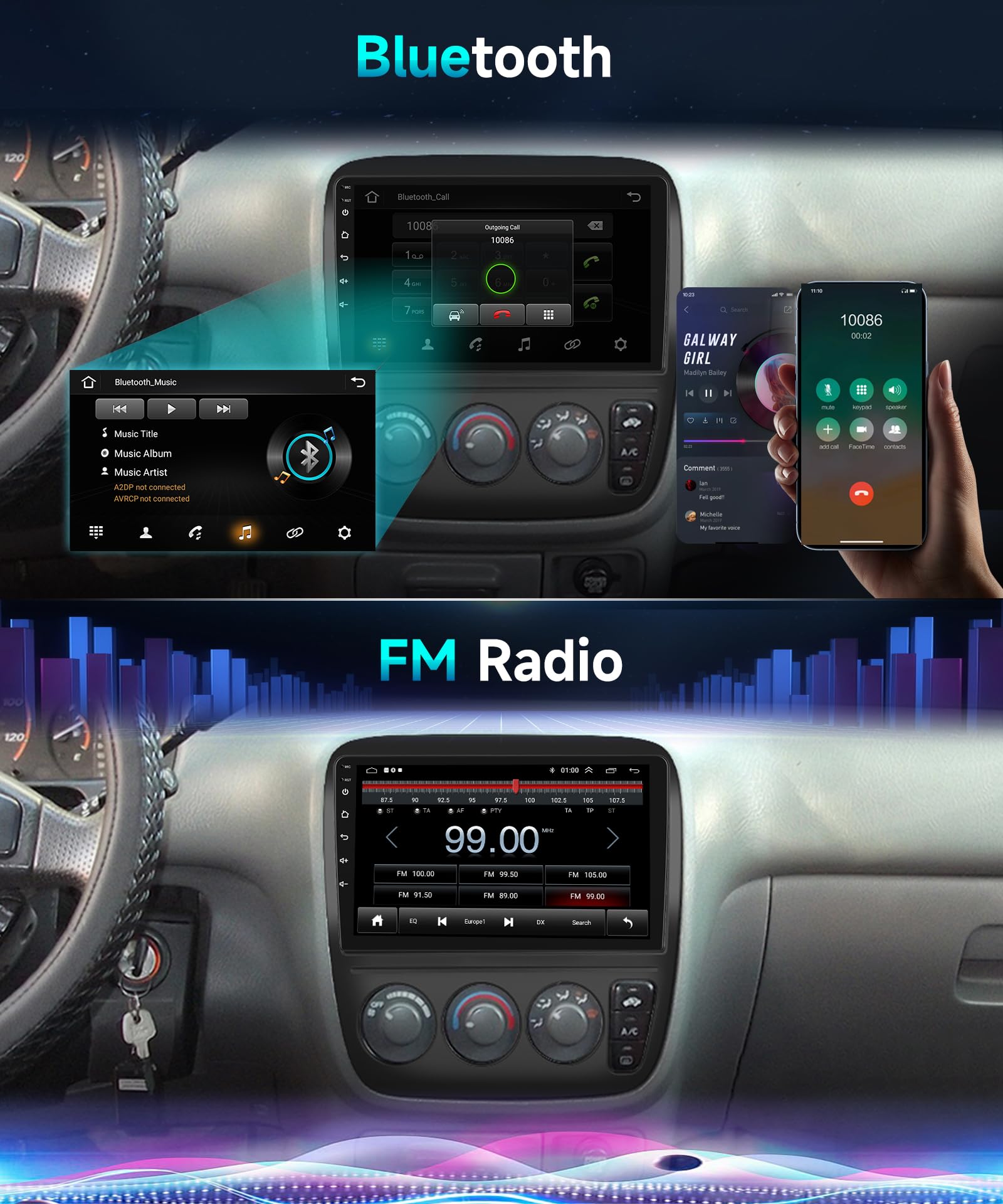 2G 64G Android Car Stereo For Honda Crv 1997 2001 Manual A/C With Wireless Carplay Android Auto Mirrorlink Hifi Audio, Podofo 9Inch Hd Touchscreen Radio With Bluetooth Gps Wifi Swc Usb Backup Camera