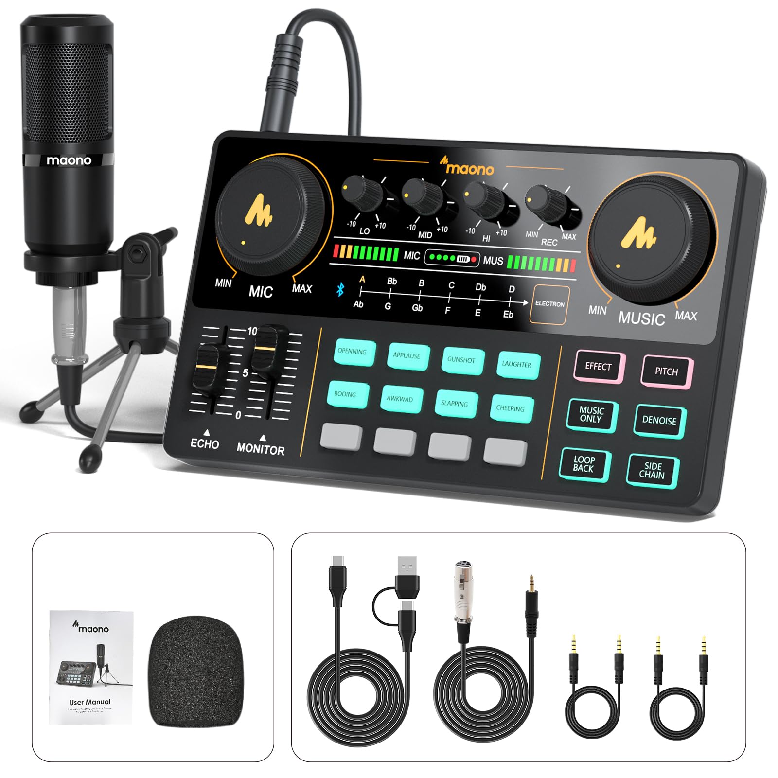 MAONO MaonoCaster Lite AU-AM200-S1 All-in-One Podcast Equipment Set with 3.5mm Microphone for Live Streaming, Podcast Recording,