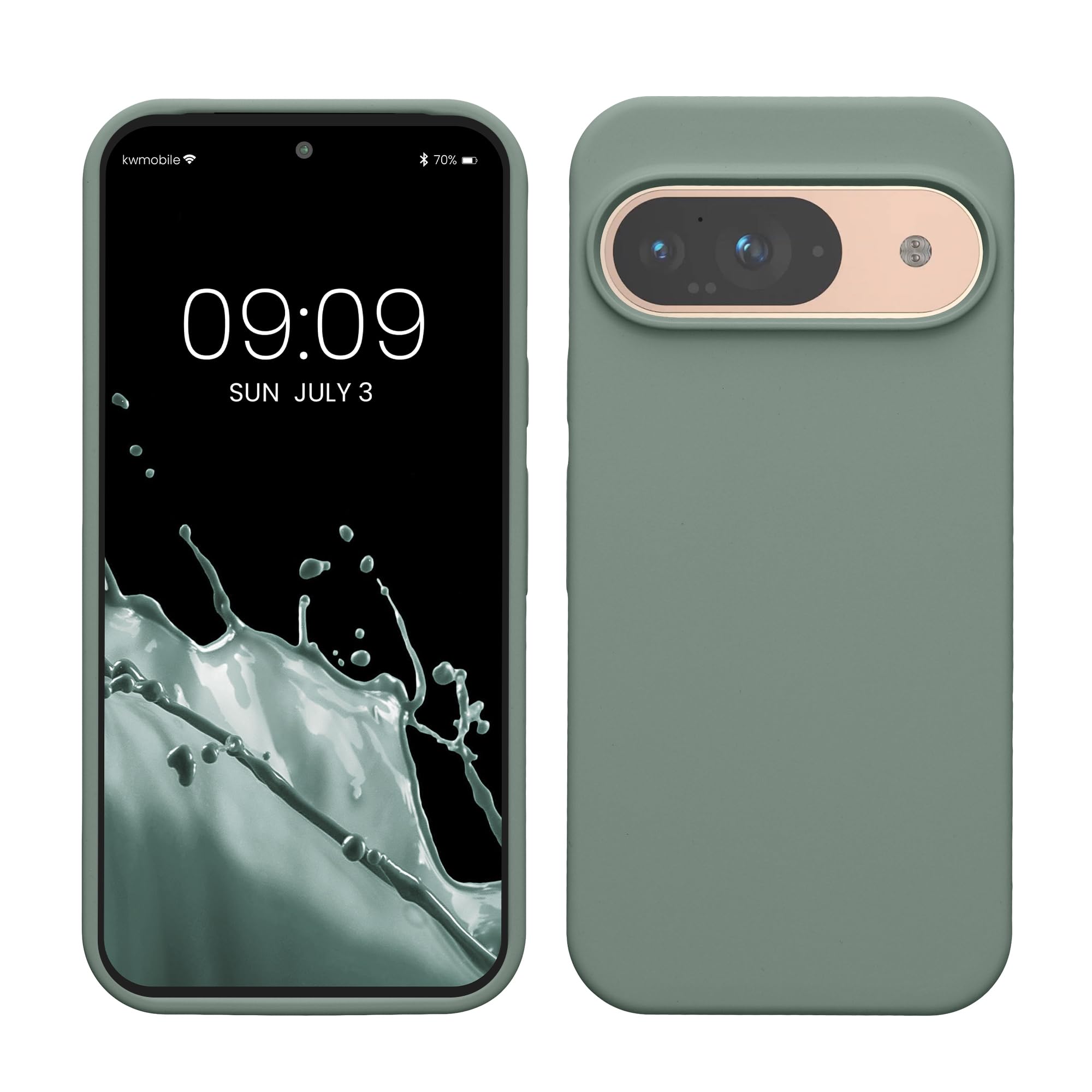 kwmobile Case Compatible with Google Pixel 9 / Pixel 9 Pro Case - TPU Silicone Phone Cover with Soft Finish - Rainwashed Green
