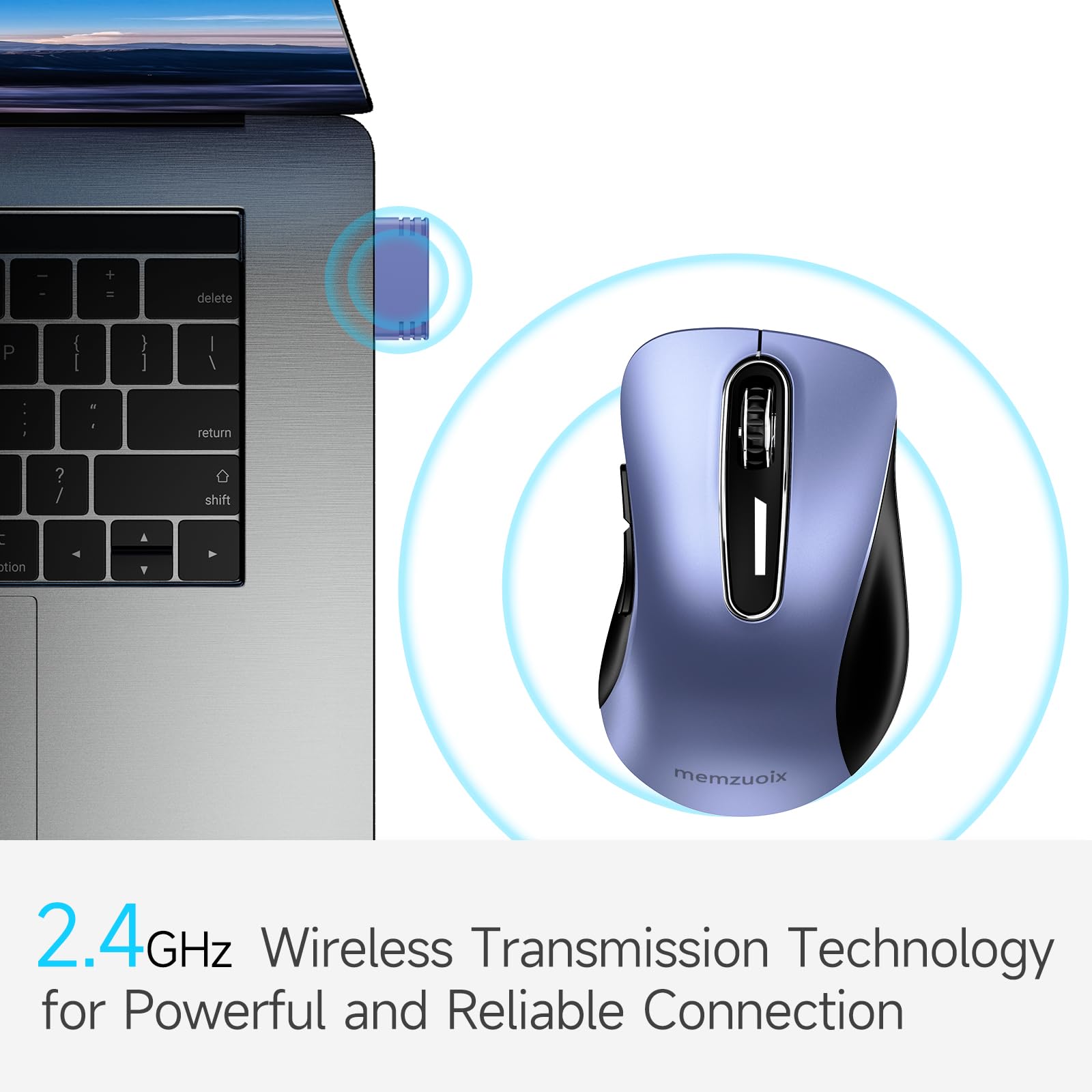 Memzuoix 2.4G Wireless Mouse, 1400 Dpi Mobile Optical Cordless Mouse With Usb Receiver, Portable Computer Mice Wireless Mouse For Laptop, Pc, Desktop, Macbook, 5 Buttons (Navy Blue)