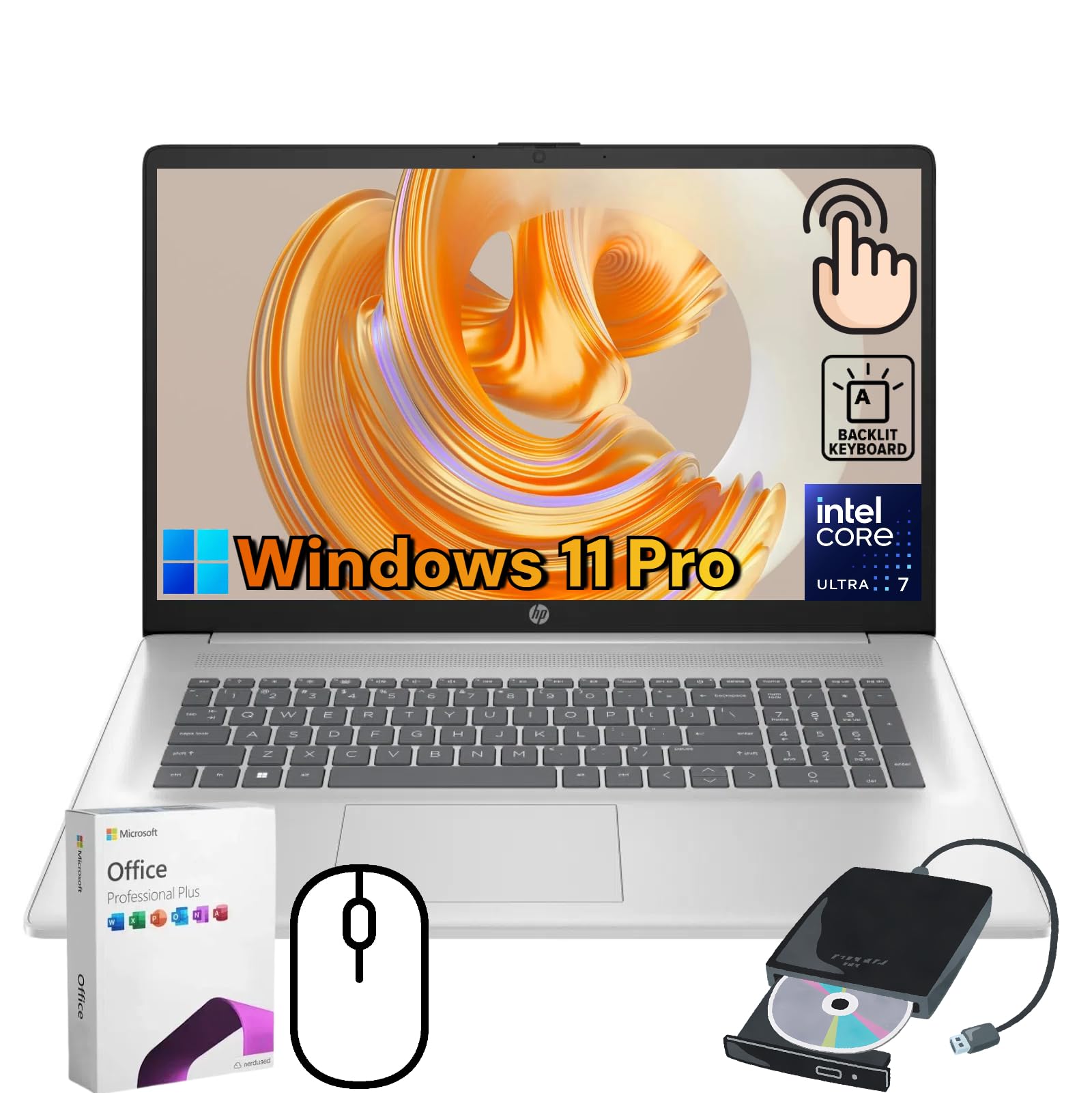 Hp 17.3 Laptop Computer For Business - 17.3'' Hd+ Touchscreen | Intel 10-Core 7 150U | Windows 11 Pro + Ms Office Pro | Wi-Fi 6,