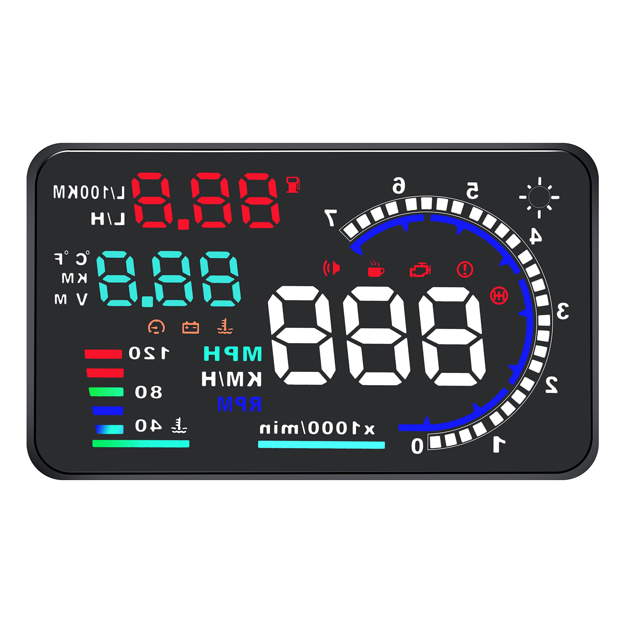 KAOLALI A8 HUD Display 5.5 Dash Screen Projector OBD2 Auto Gauge RPM MPH Speedometer Overspeed Warning Fuel Consumption Temperat