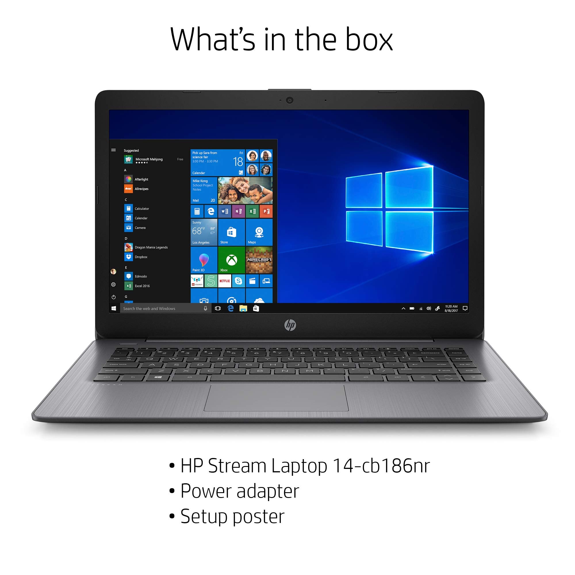 Hp Stream 14 Inch Laptop, Intel Celeron N4000, 4 Gb Ram, 64 Gb Emmc, Windows 10 Home In S Mode With Office 365 Personal For 1 Ye