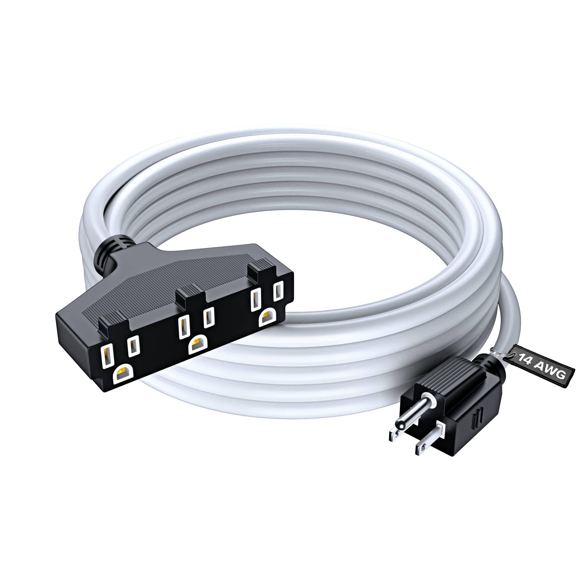 Extension Cord 25 Feet, Sjtw Extension Cord With Multiple Outlets, 14 Gauge (White) Etl Listed