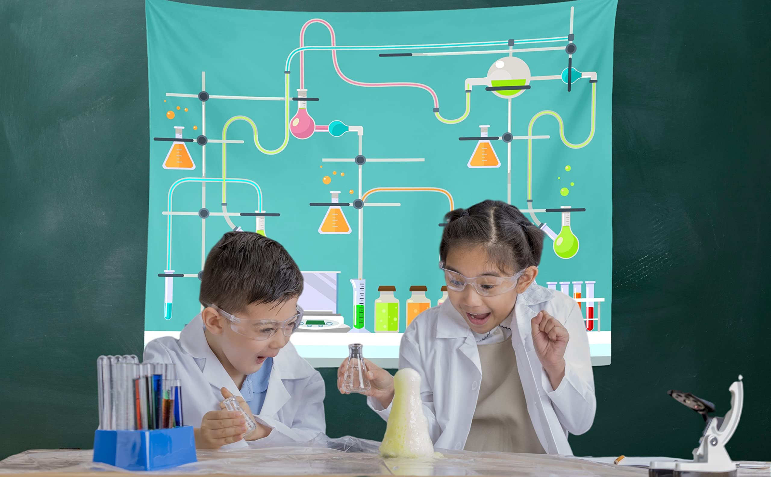 Loccor Fabric 7X5Ft Science Birthday Backdrop Mad Scientist Party Decor For Girl Boy Chemistry Lab Supplies Chemical Experiments