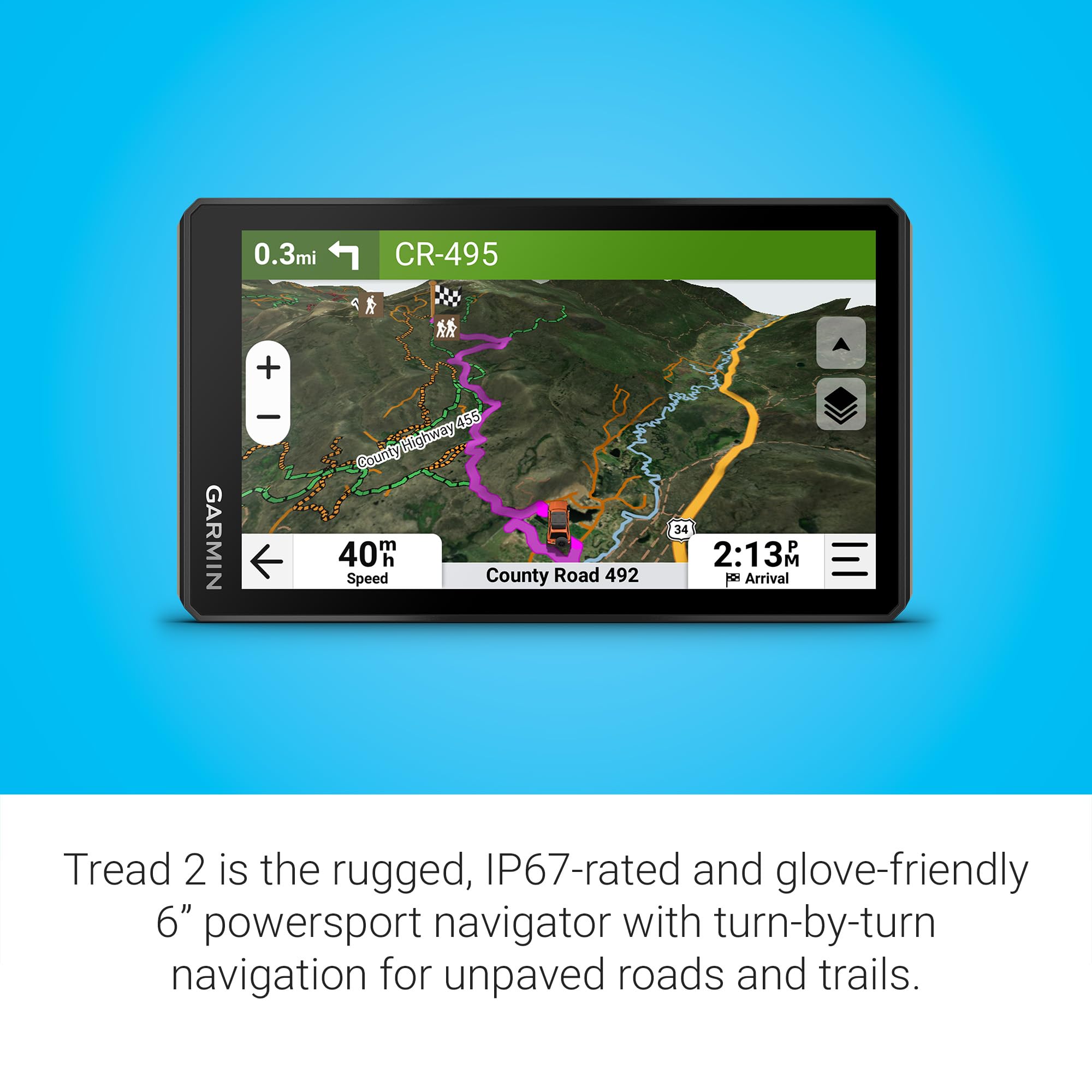 Garmin Tread 2, Powersport Navigator, 6 Glove-Friendly Display, Built For Extreme Weather, Preloaded Mapping, Snowmobile Trails