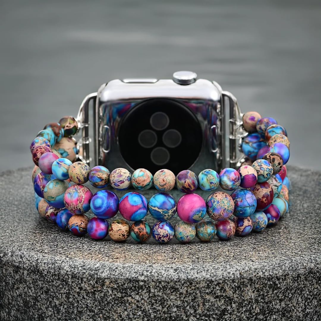 Cape Diablo Smart Watch Band For Women - Handmade Gemstone Strap - Compatible With 38Mm-45Mm Apple Faces (Wisteria Wonder, Small