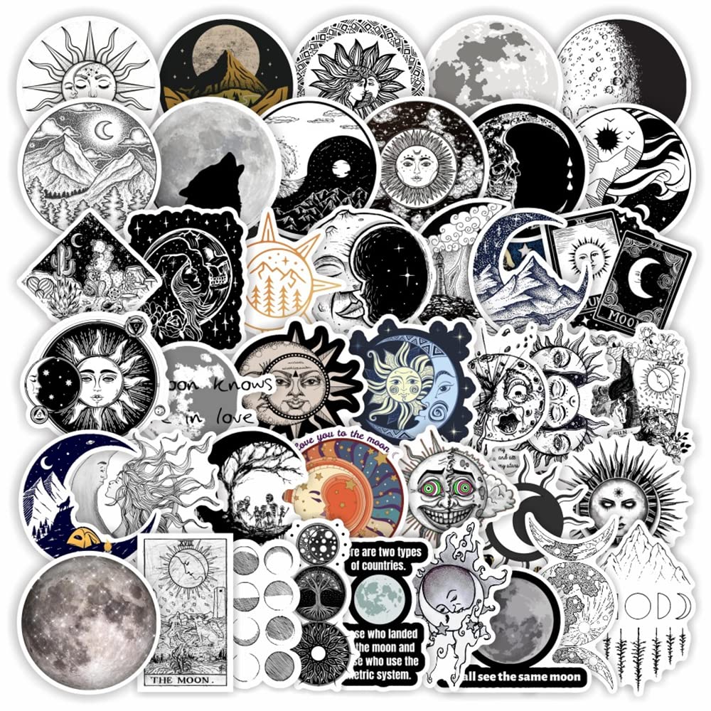 100 Pcs The Sun And Moon Planet Stickers Astronomy Celestial Decals For Laptop Scrapbook Water Bottle Phone Notebooks Diary(Blac