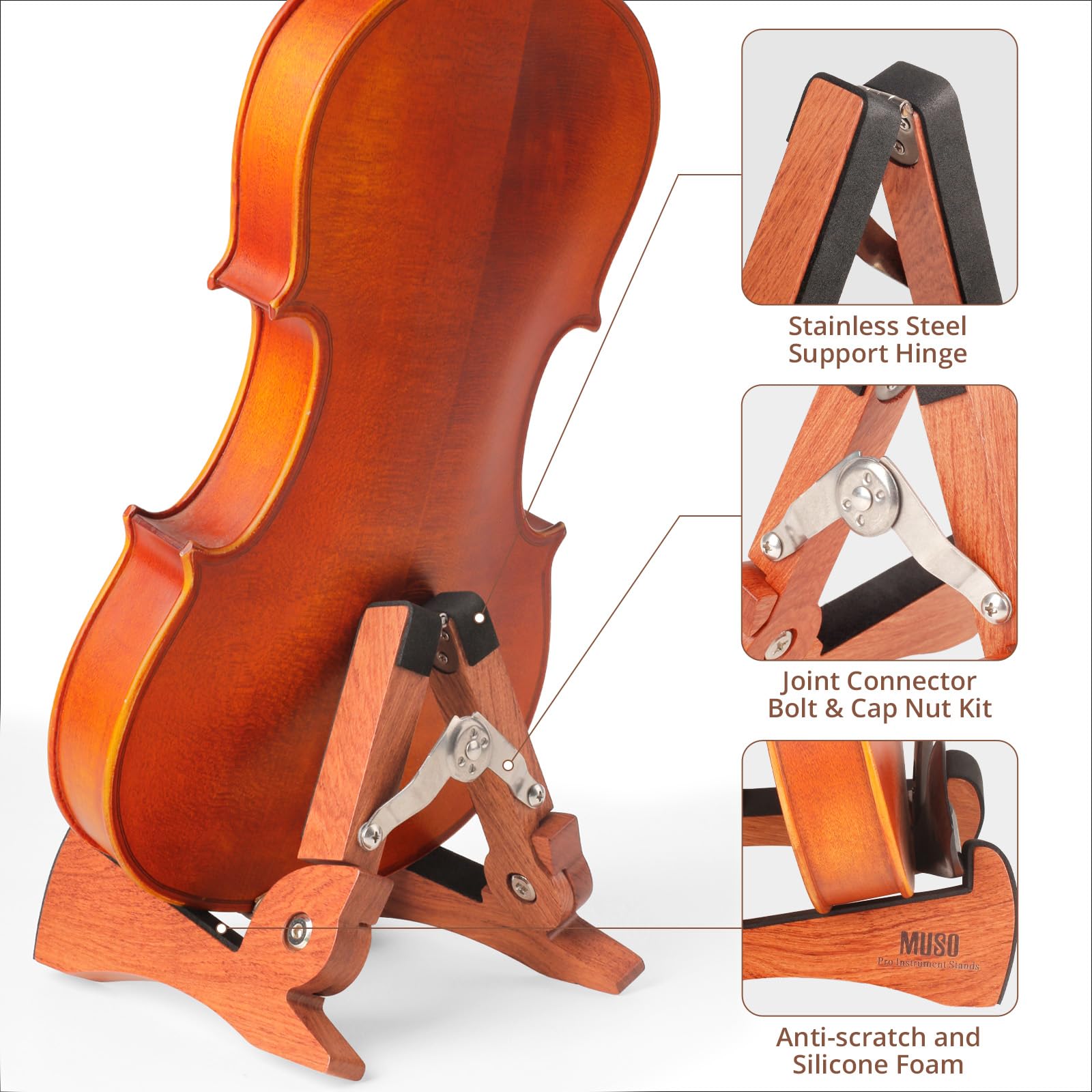 Muso Mini Violin Stand, Premium Solid Wood, Lightweight&Stylish Holder For Violin,Ukulele And Banjo (Rosewood)