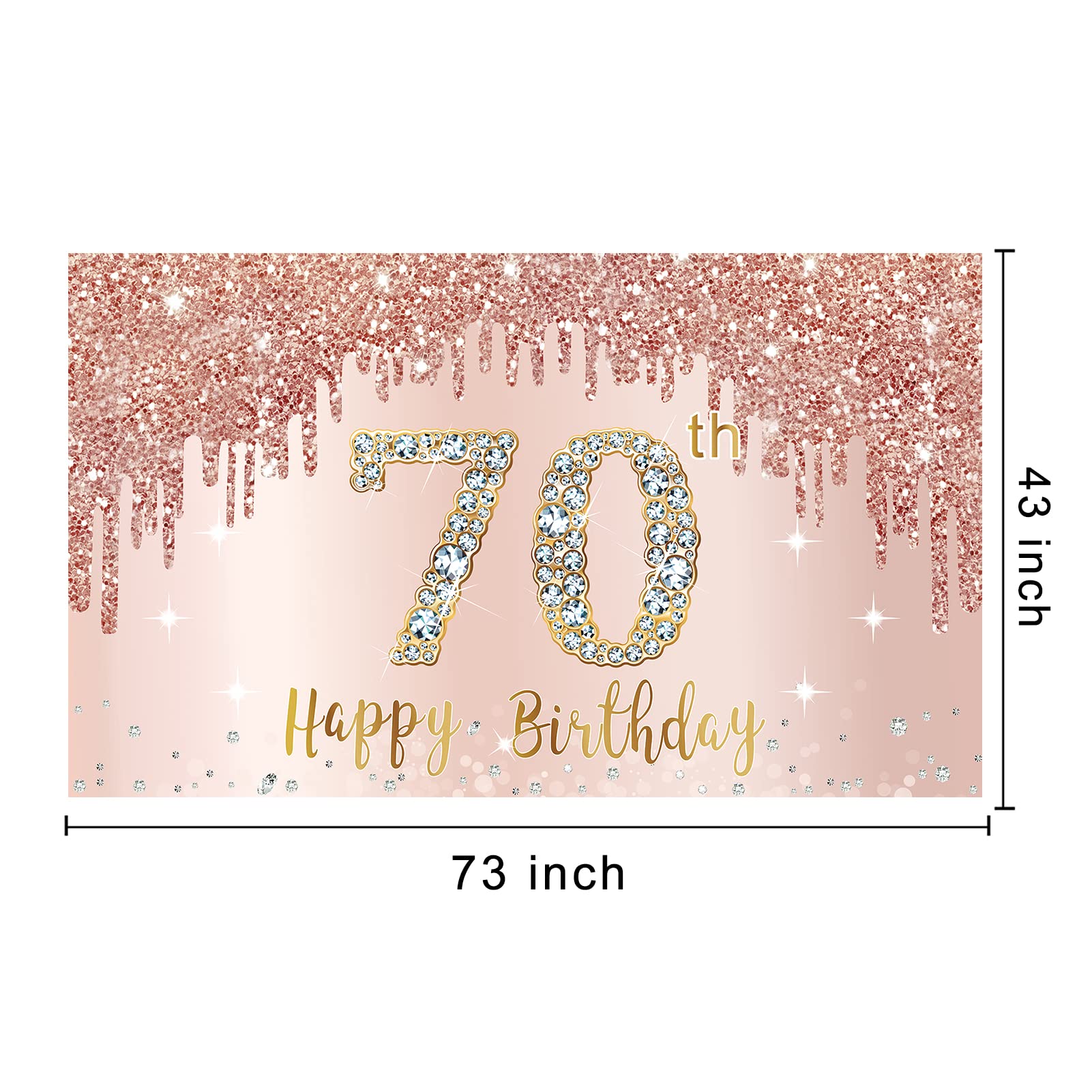 Happy 70Th Birthday Banner Backdrop Decorations For Women, Rose Gold 70 Birthday Party Sign Supplies, Pink 70 Year Old Birthday