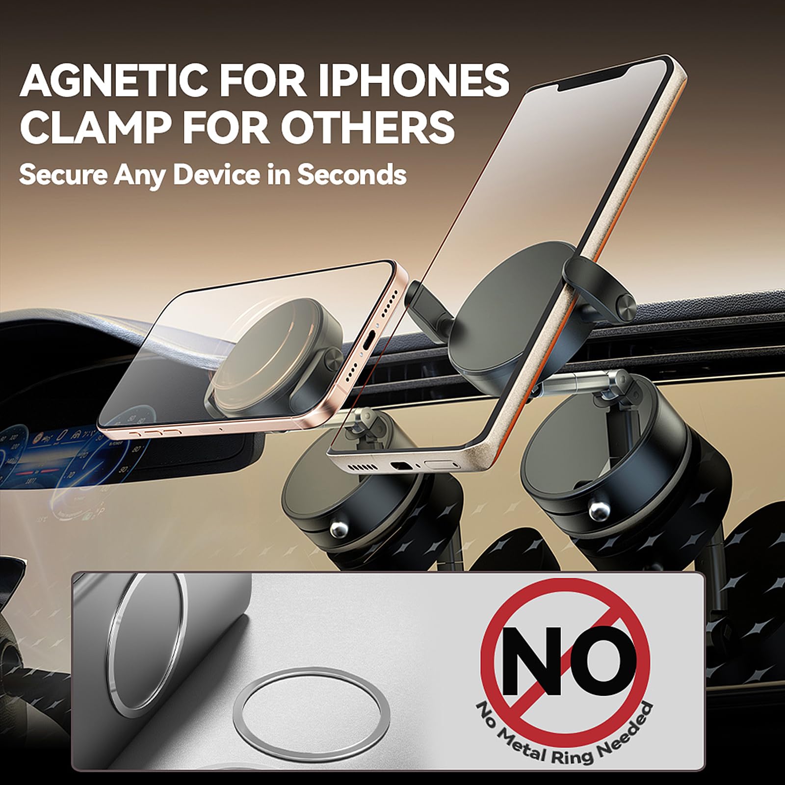 Keledz Vacuum Magnetic Suction Phone Holder, 360Adjustable And Retractable Suction Cup Phone Mount For Car/Gym/Mirror/Smooth Sur