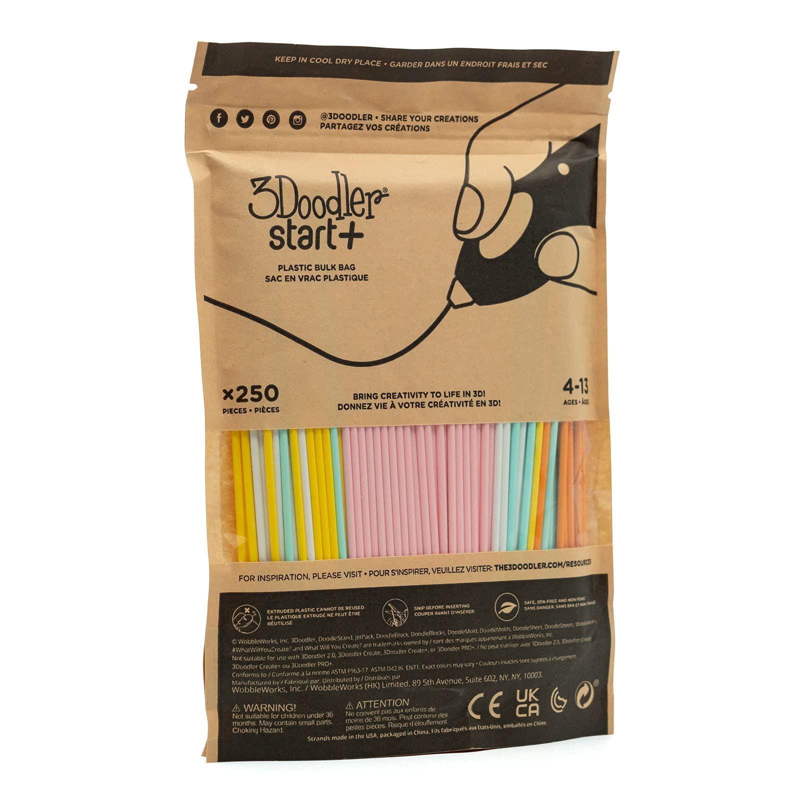 3Doodler Start 3D Printing Filament Refill Bag (X250 Strands, Over 1250 Ft. Of Extruded Plastic)   Fire & Ice