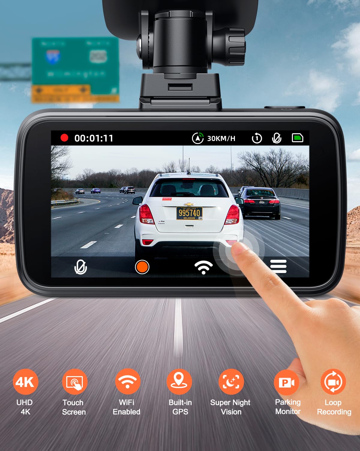 Yeecore 4K Dash Cam, Built In Wifi Gps, Touch Screen Car Camera, 24Hr Parking Monitor, Loop Recording, Dash Camera For Cars With