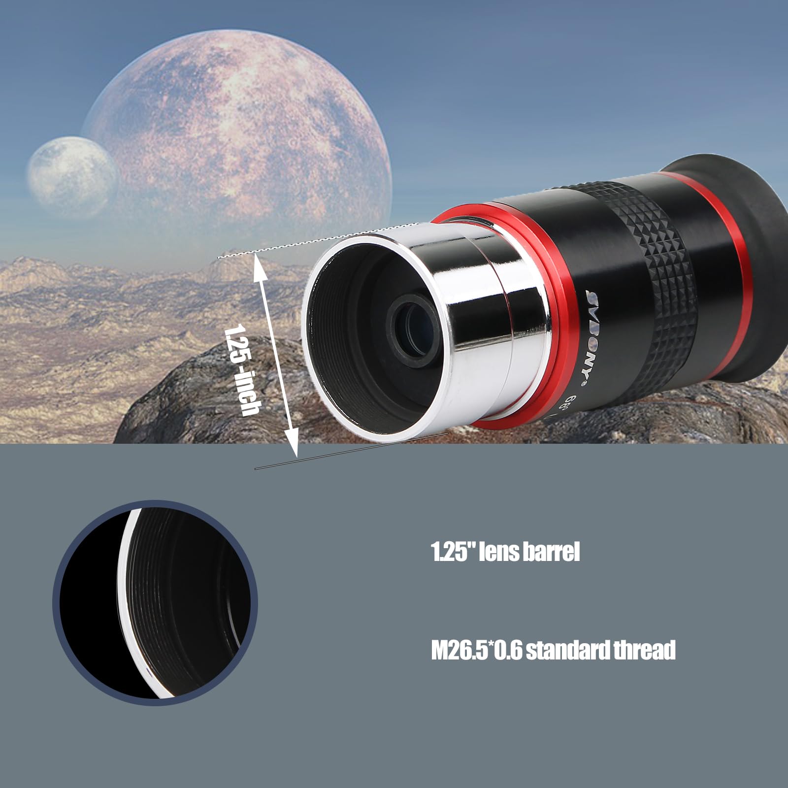 Svbony Telescope Eyepiece, 68 Degree Ultra Wide Angle Eyepiece 6Mm, High Definition Fully Coated Telescope Accessories For Plane