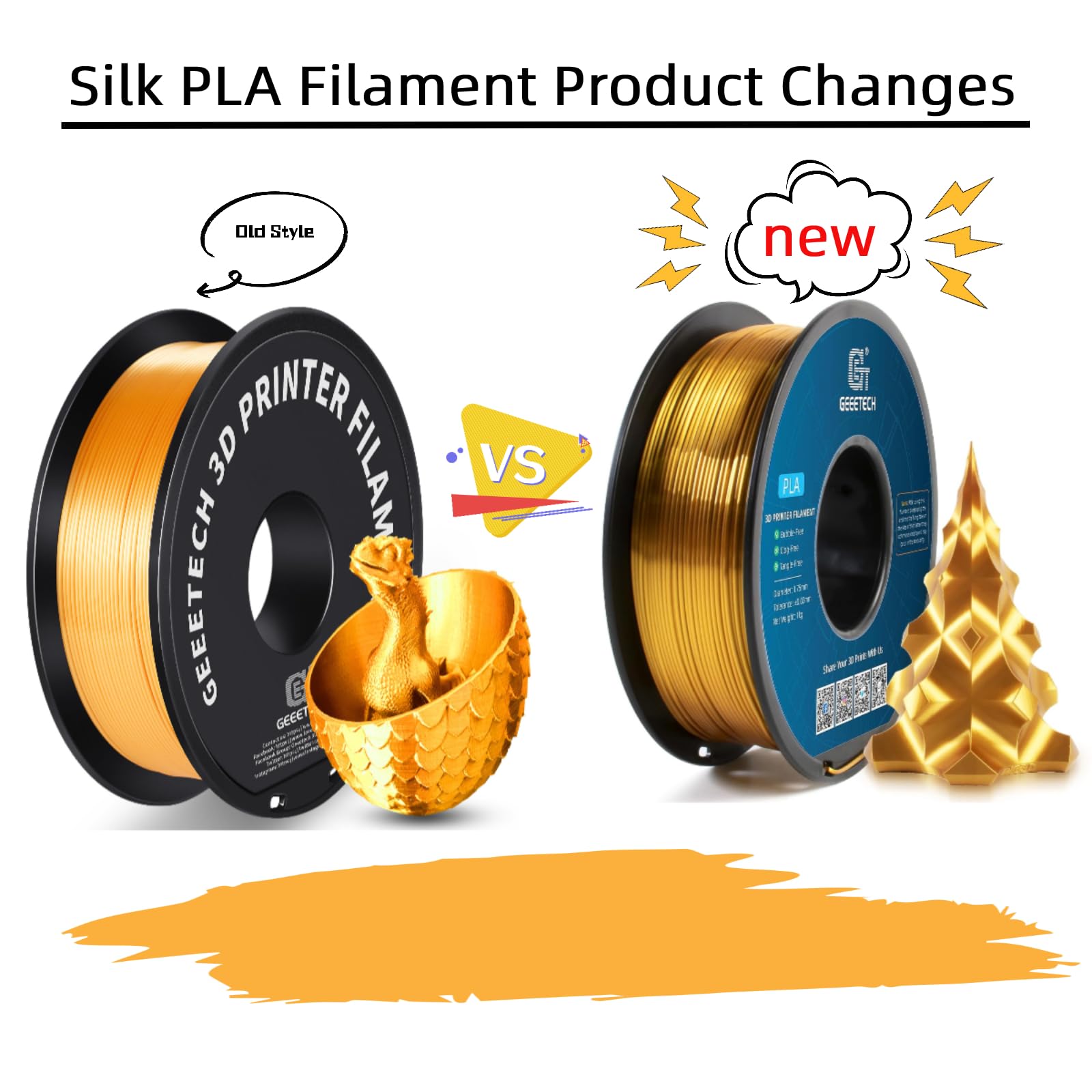Geeetech Silk Pla Filament 1.75Mm For 3D Printer , Metal Like Shiny Consumable 1Kg (2.2Lbs) 1 Spool, Dimensional Accuracy +/  0.