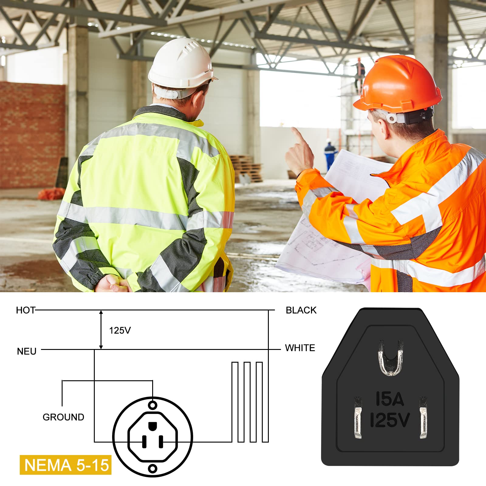 20 Pcs Extension Cord Plug Replacement Extension Cord Ends 125V 15A 2 Pole 3 Wire Male Plug And Female Connector Straight Plug R