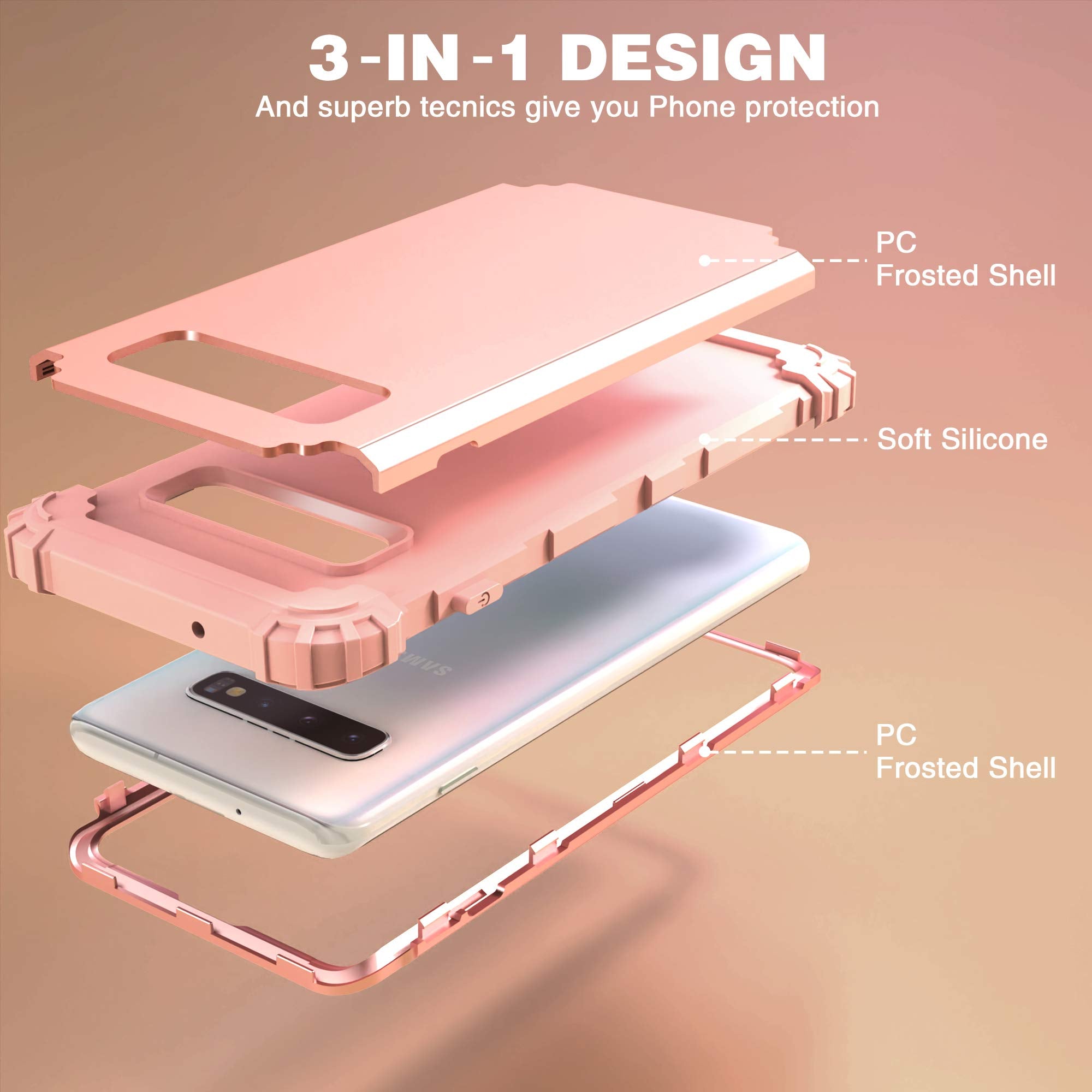 Idweel For Galaxy S10 Case, For Galaxy S10 Case Rose Gold For Women Girls, 3 In 1 Shockproof Slim Hybrid Heavy Duty Protection H