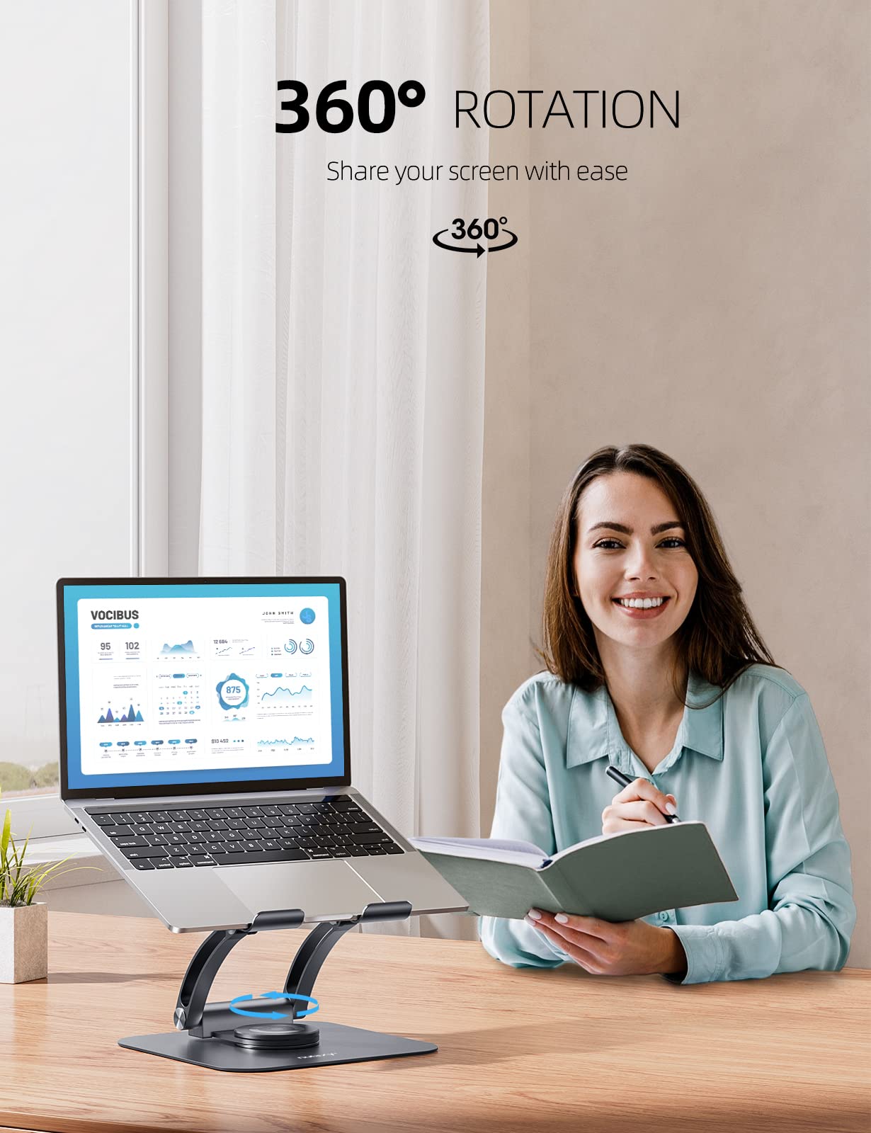 Nulaxy 360� Rotating Laptop Stand For Desk, Ergonomic Notebook Riser With Adjustable Swivel Base Foldable Computer Holder Portable Office Accessories Compatible With All 10 17' Laptops