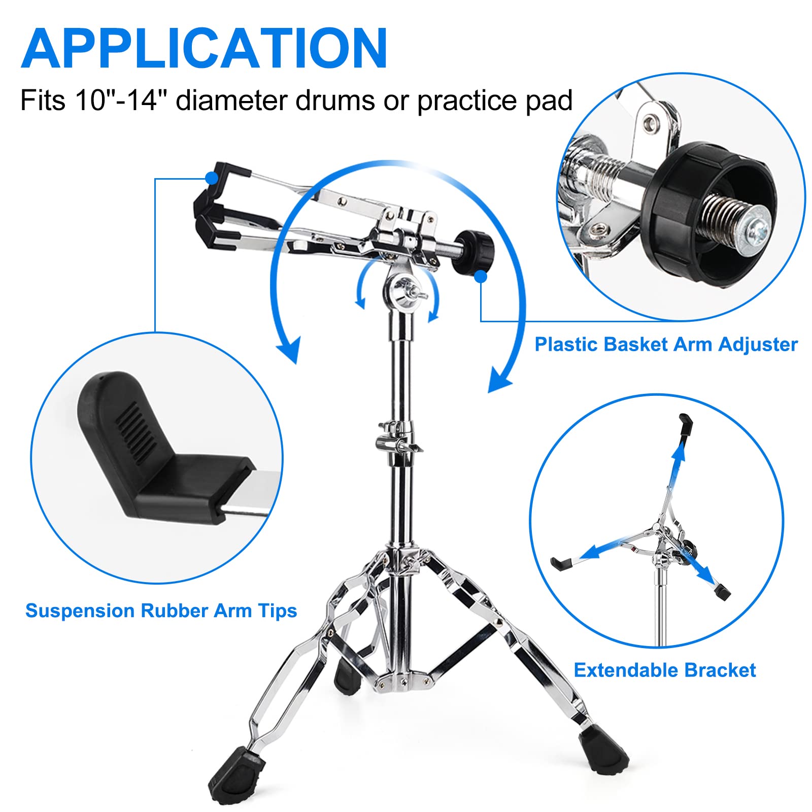 Snare Drum Stand Lightweight Double Braced Adjustable Height With Carrying Bag Fit 10 To 15 Dia Drums