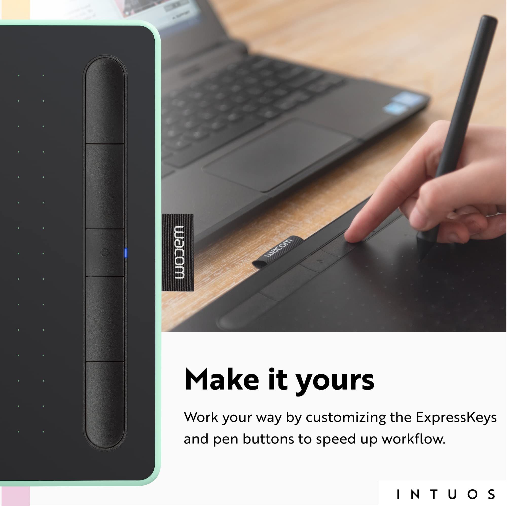Wacom Intuos Small Bluetooth Graphics Drawing Tablet, Portable For Teachers, Students And Creators, 4 Customizable Expresskeys,