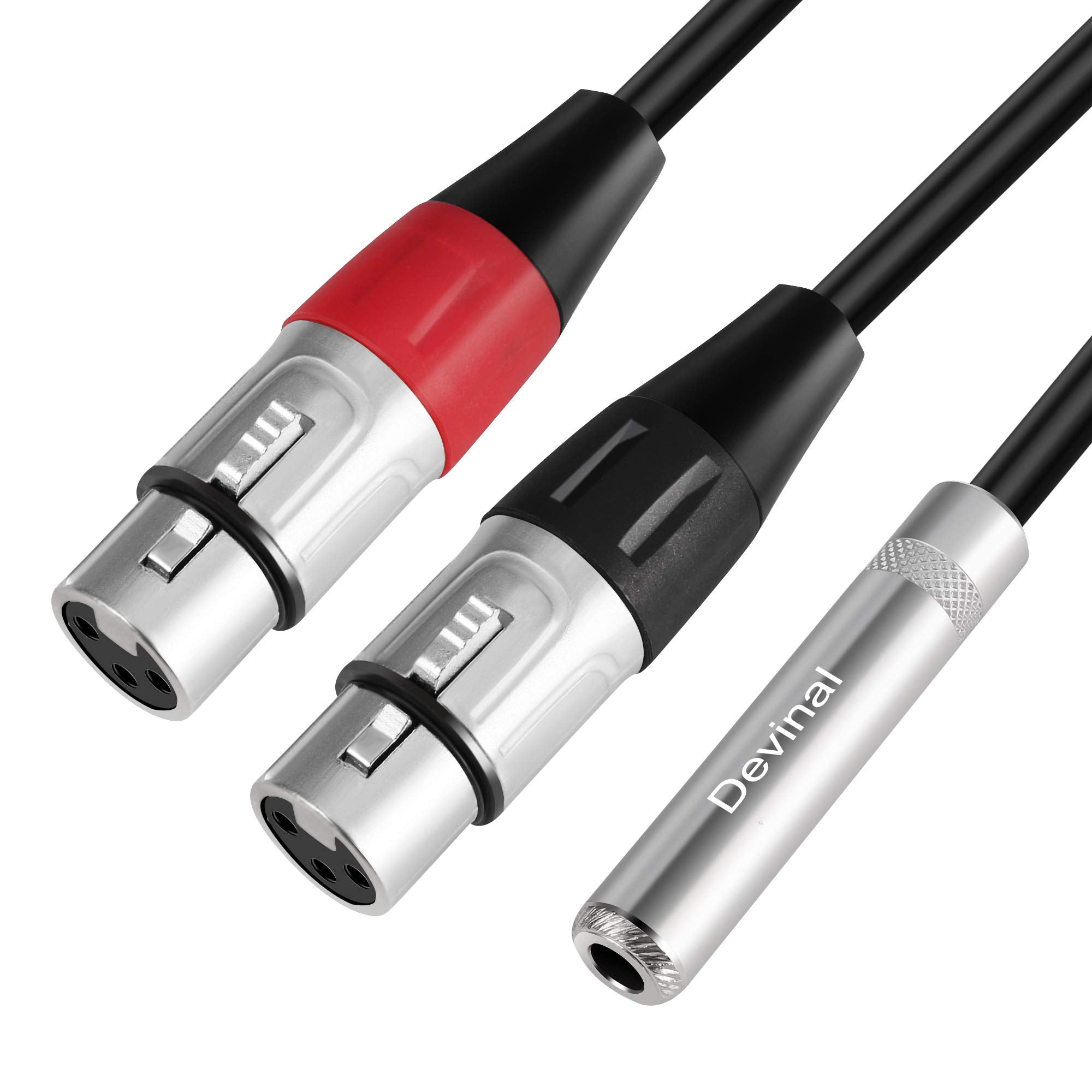 Devinal 1/4 '' Female To Dual Xlr Y Cable   6.35Mm Trs To 2 Xlr Microphone Converter   1Ft Audio Breakout Cord