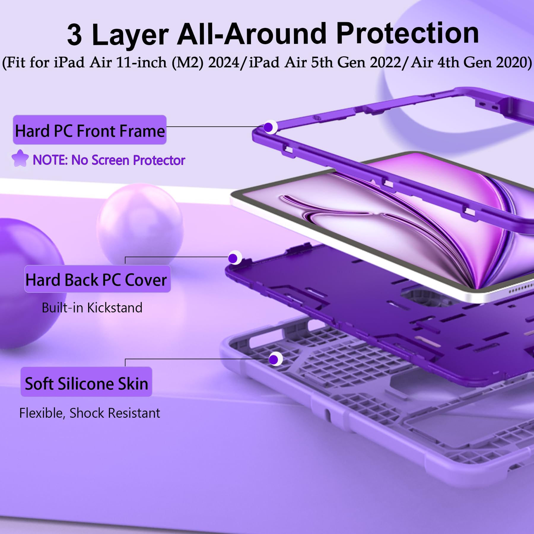 Ccmao For Ipad Air 11 Inch Case 2024 Released, Ipad Air 5Th / 4Th Generation Case 10.9 Inch With Pencil Holder And Kickstand, He