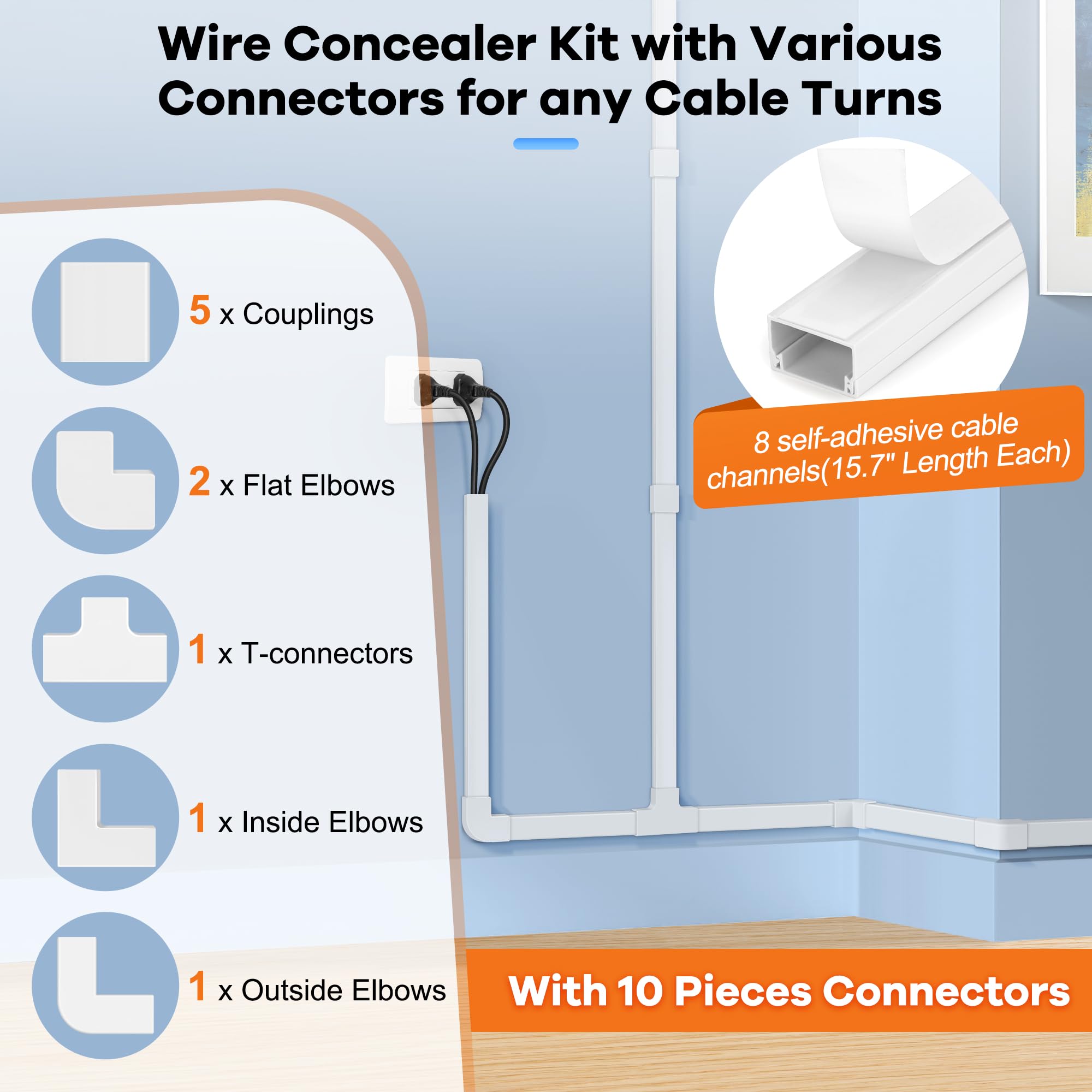 126In Cord Hider Kit, Zhiyo Cord Covers For Wall Mounted Tv, Paintable Wire Cover For Cords, Tv Cable Hider Wall Kit, Wall Cord
