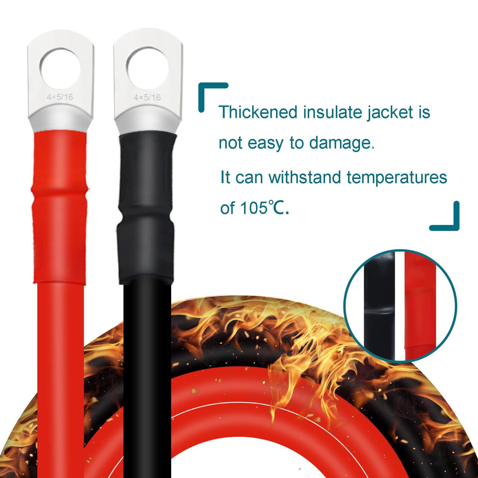 Qiatol 4 Awg Battery Cables With 5/16 Inch Copperterminals,(2Pcs 1Ft).