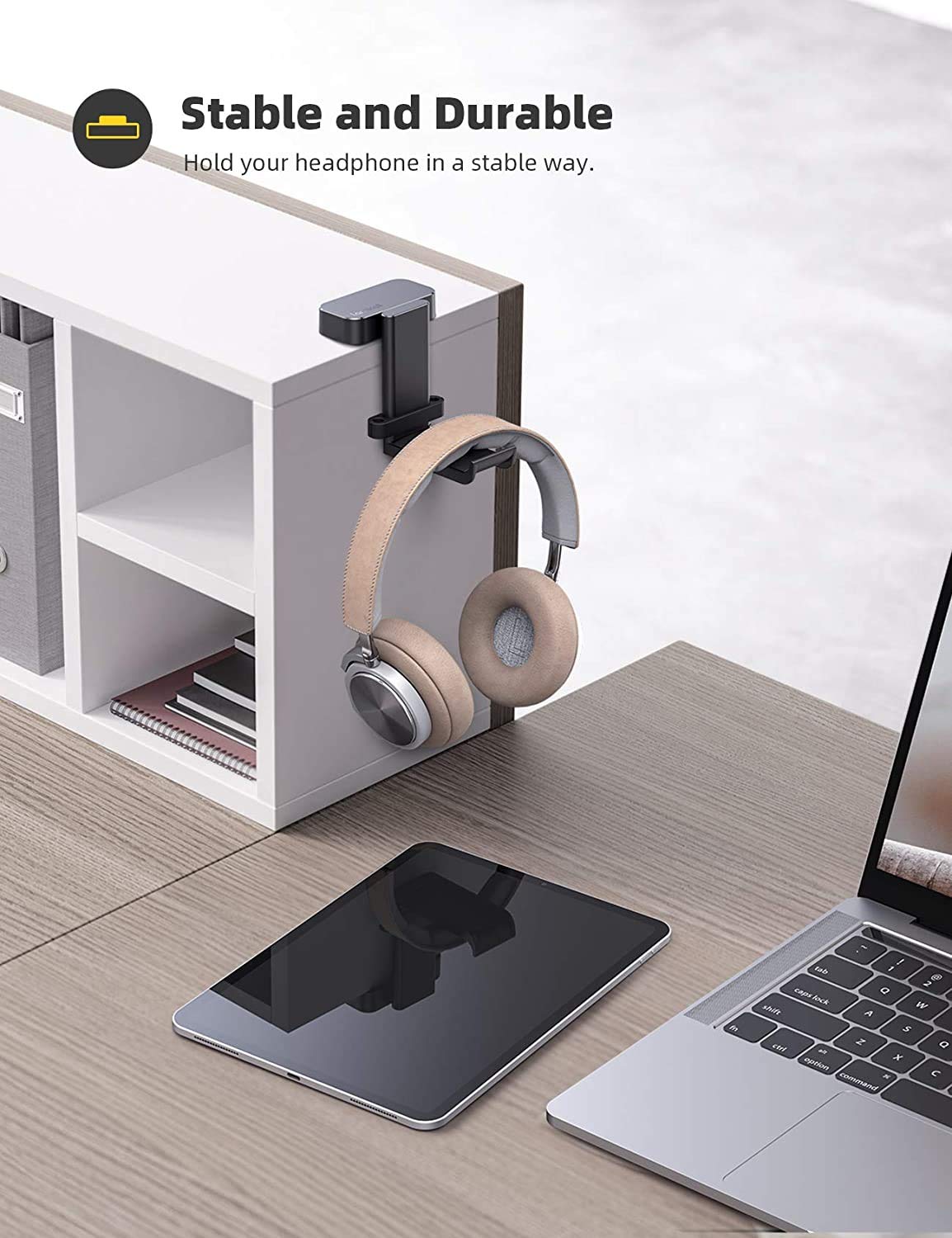 Lamicall Headphone Holder, Sticky Headset Stand   Under Desk Headphone Hanger, Rotable Adhesive Headset Hook Holder, Headset Mou