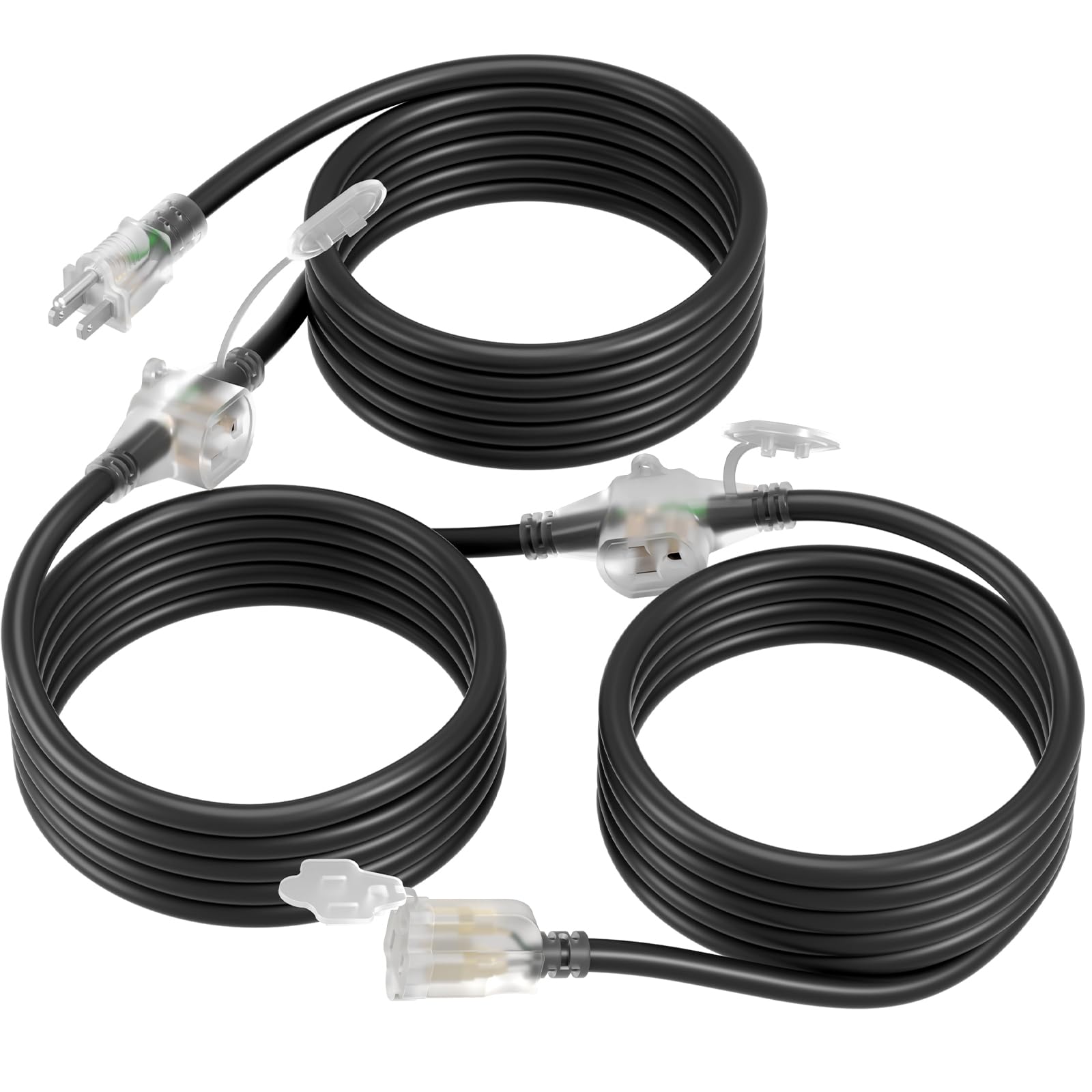 Addlon 25Ft Black Outdoor Extension Cord With Mutil Outlets Evenly Spaced 3 Outlets 16/3 Sjtw Weatherproof Power Cable For Indoo