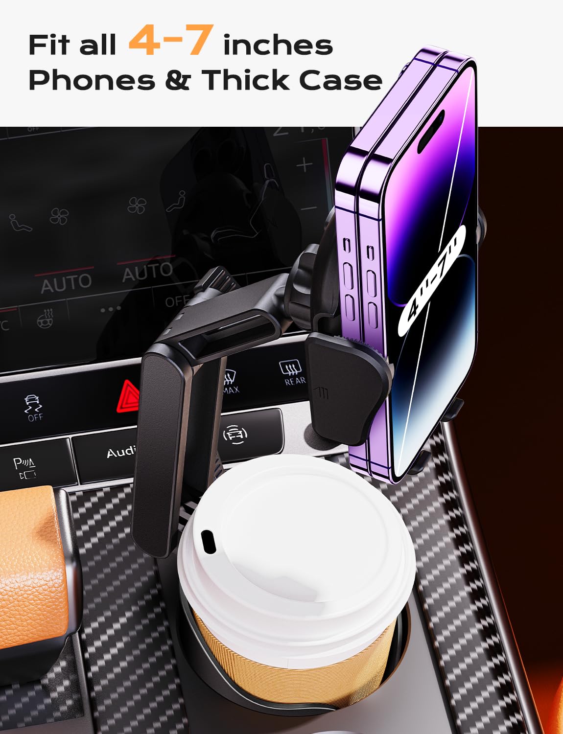 Tazeni 2 In 1 Cup Holder Phone Holder For Your Car Bottle Friendly Cup Cell Phone Holder Mount For Car Height Adjustable Sturdy
