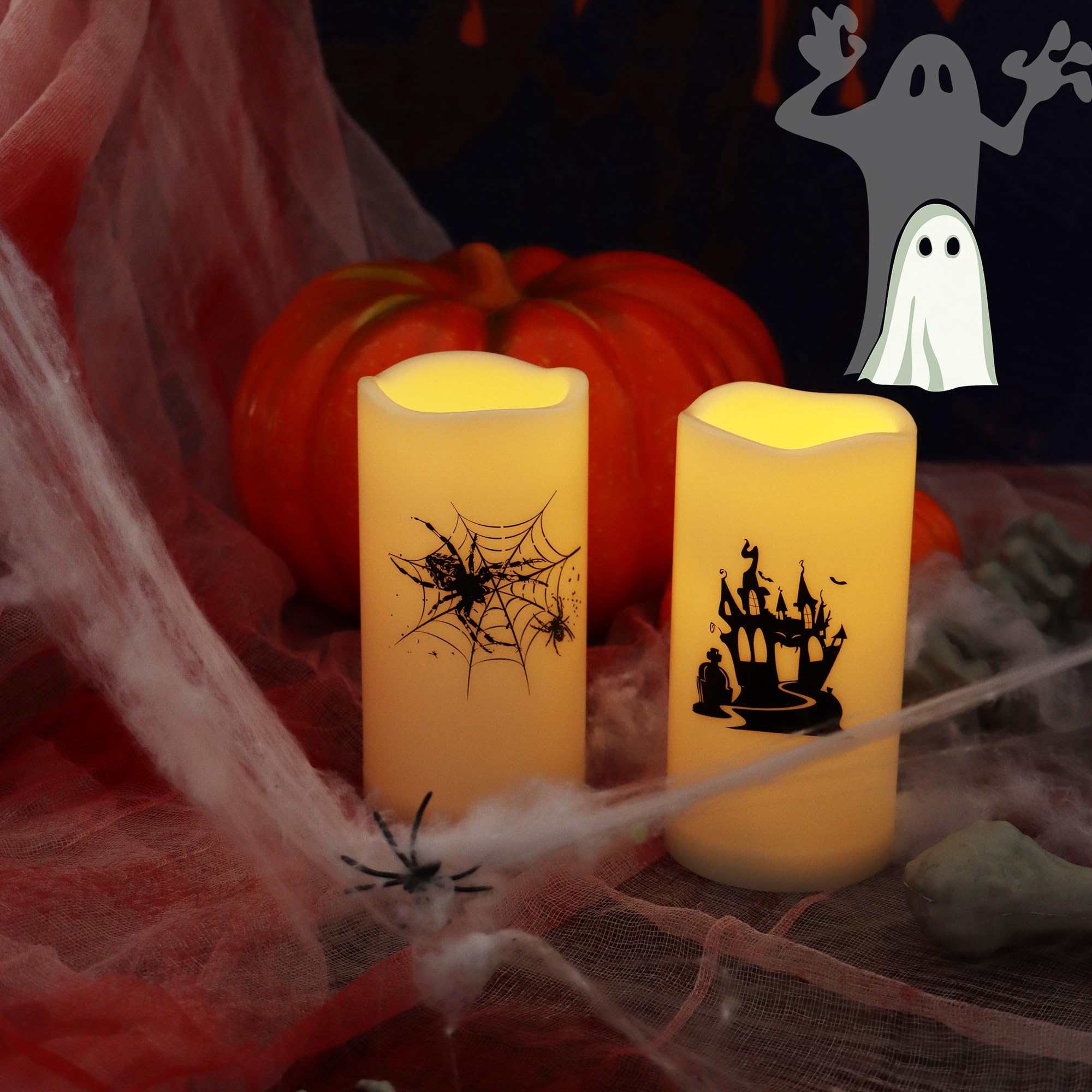 Yinchi Halloween Outdoor Battery Operated Flameless Pillar Candles With Auto Daily Timer Waterproof Realistic Flickering Electri