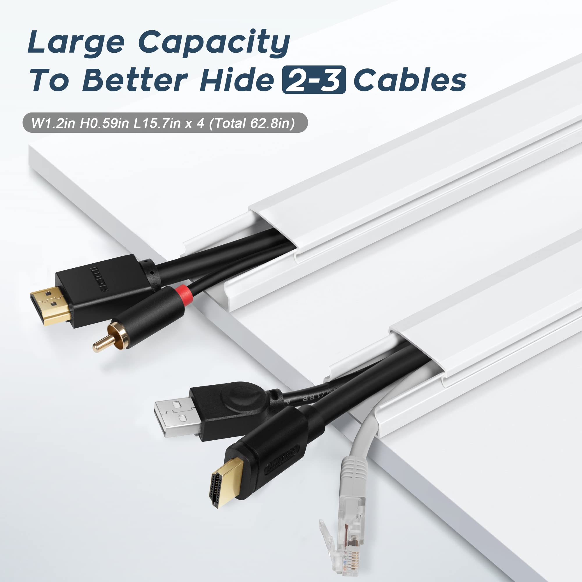 Yclyc Cable Cover Wall, 62.8In Grey Wire Cover For Wall, Cord Hiders For Tv On Wall, Paintable Cord Cover Wall Kit, Hide Cords W