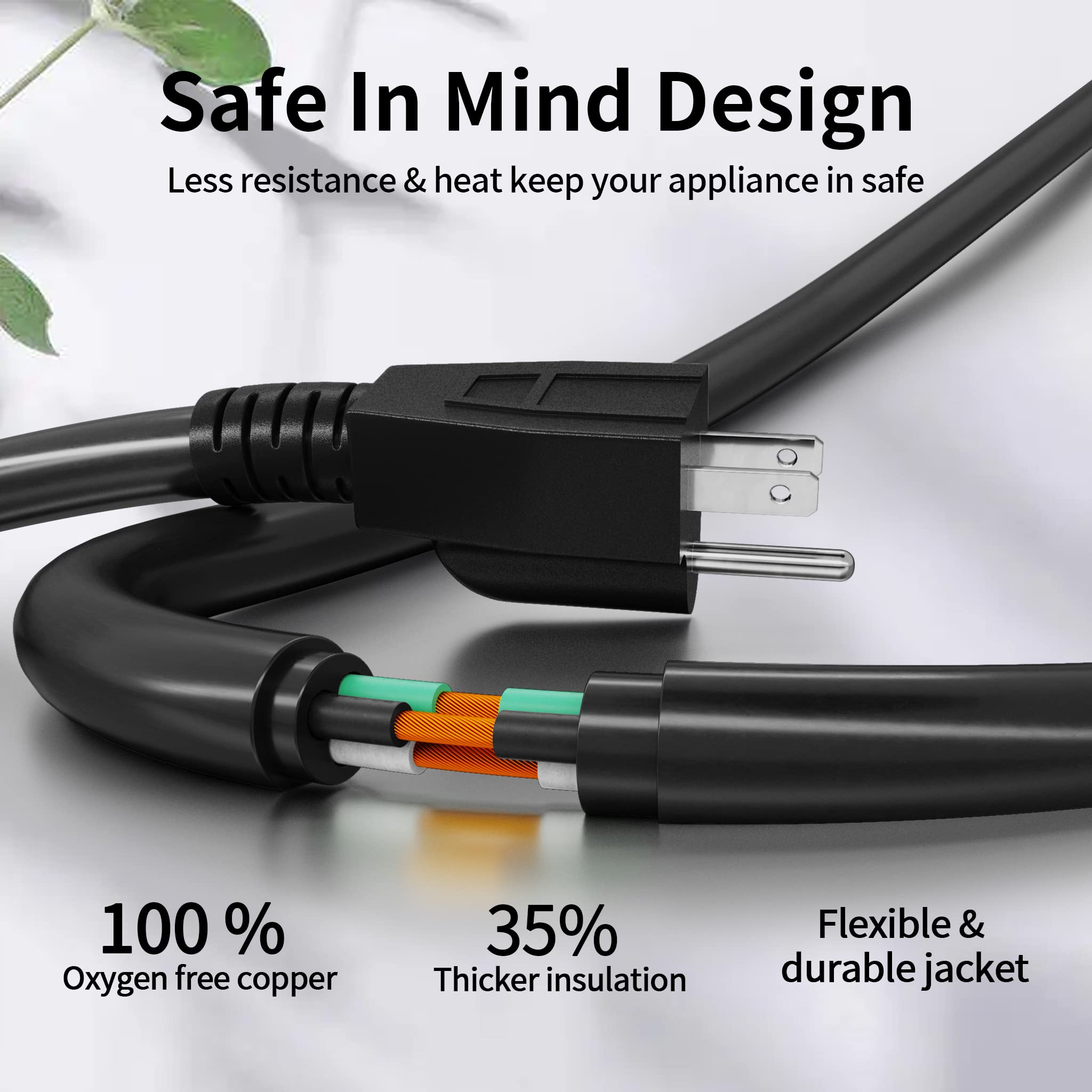 Powgrn 50 Ft 16/3 Black Indoor Outdoor Extension Cord Waterproof, 3 Prong Flexblie Sjtw Cold Weatherproof  50?C Appliance Extens