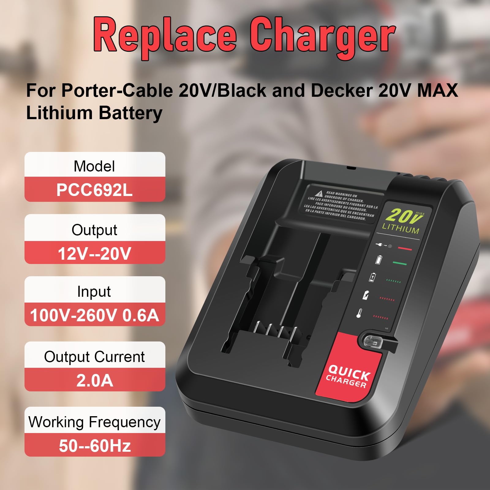 Pengjbatter Pcc692L 20V Fast Charger For Black And Decker 20V Lithium Battery & Porter Cable 20 Volt Battery, Compatible With Lb