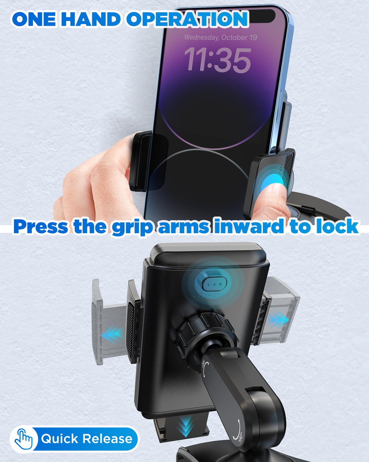 Ipow Car Dashboard Phone Clip Holder, 360 Degrees Rotation Dash Steering Wheel Phone Clamp Mount Compatible With Iphone 15 14 13