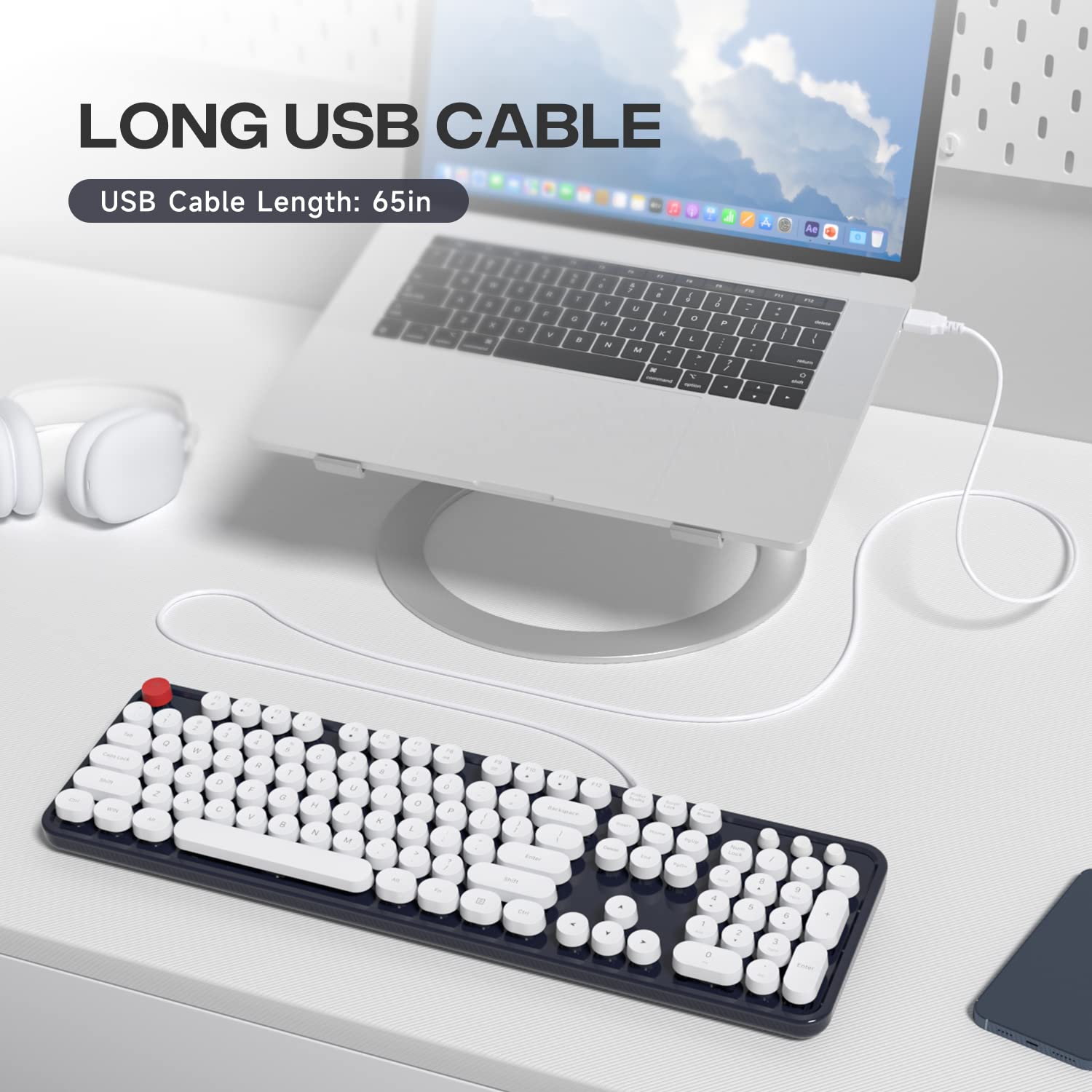 Atelus Computer Keyboards Wired, Full Size Typewriter Keyboard With Nu ...