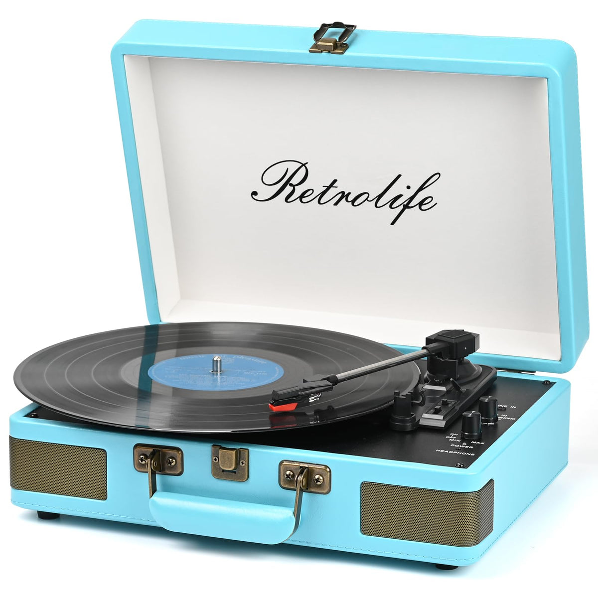 Record Player 3 Speed Bluetooth Portable Suitcase Vinyl Player With Built-In Speakers Turntable Enhanced Audio Sound Pu Leather 