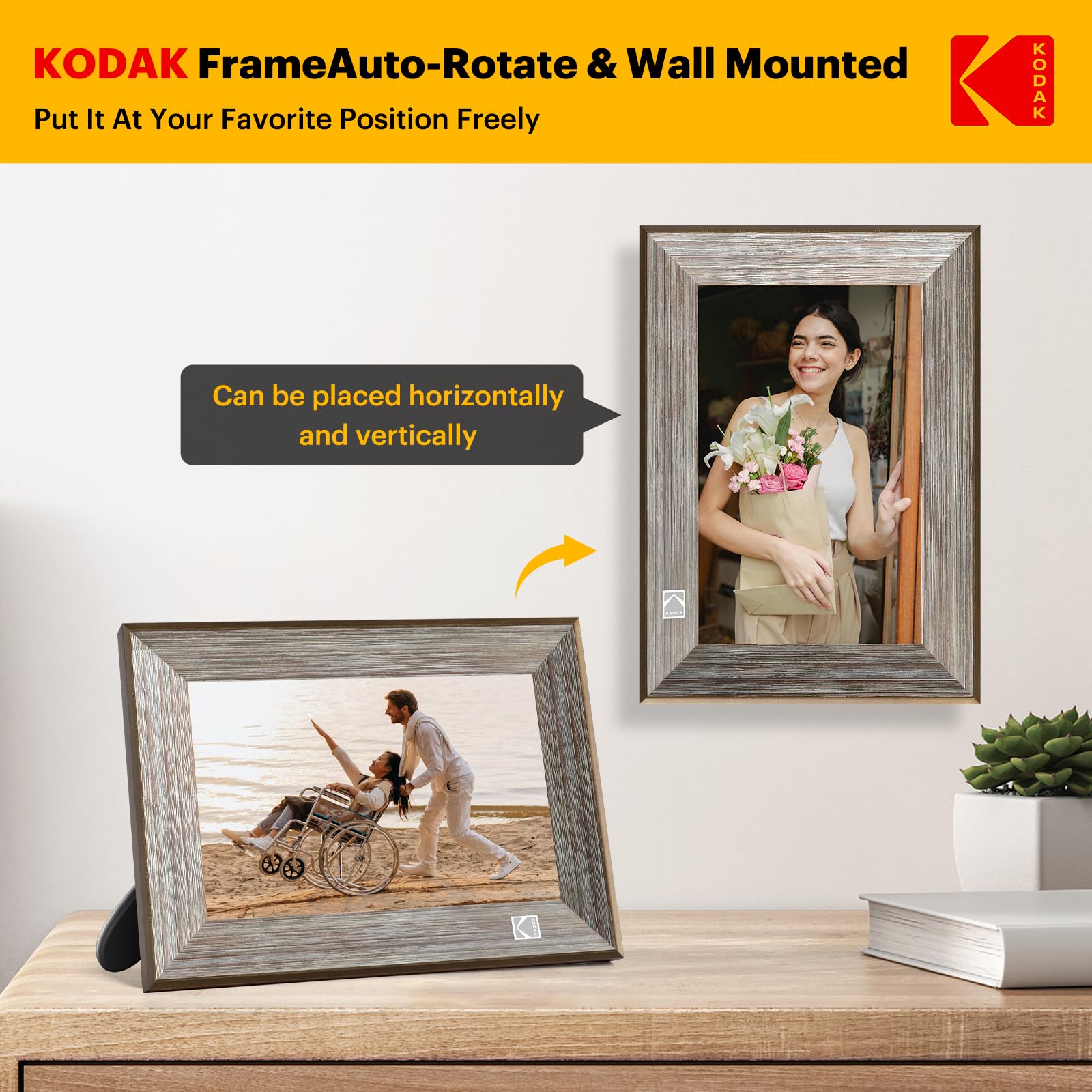 Kodak Wooden Wifi Digital Picture Frame, 32G 10.1 Inch Digital Photo Frame 1280X800 Hd Ips Touch Screen, Auto Rotate, Share Phot