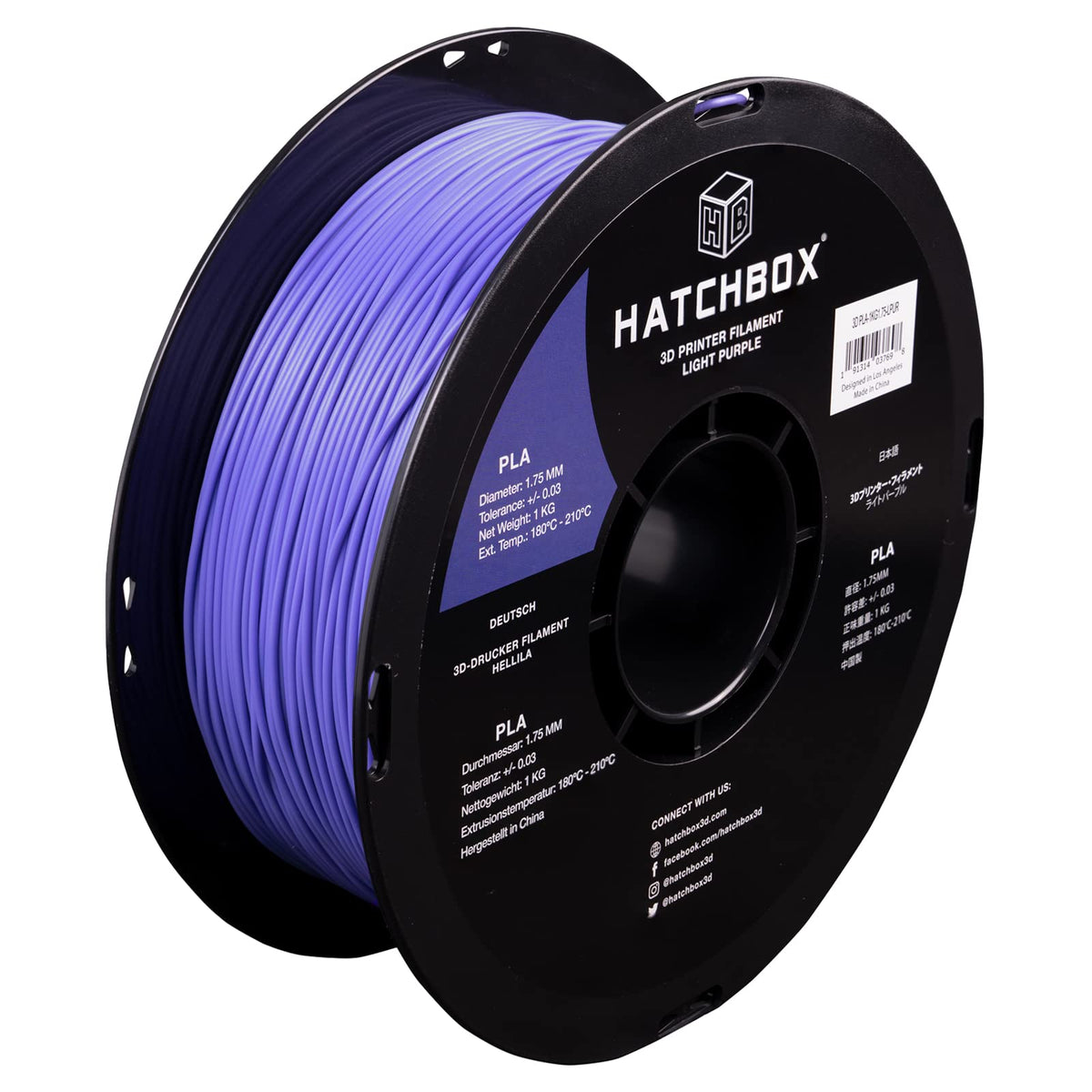 HATCHBOX 1.75mm Light Purple PLA 3D Printer Filament, 1 KG Spool, Dime ...