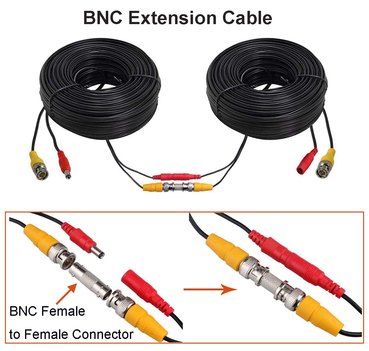 Bnc Cable Video Power All In One Extension Cable 60Ft Cctv Camera Wire With Bnc Rca Connectors For Security Camera Systems, Blac