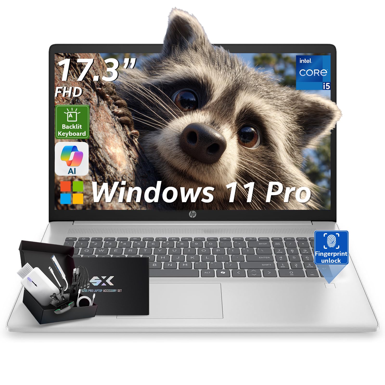 HP 17 Laptop Computer for Business & Student, Intel 10-Core i5 1334U (Up to 4.6 GHz), 17.3 FHD 250Nits, Backlit Keyboard, Finger