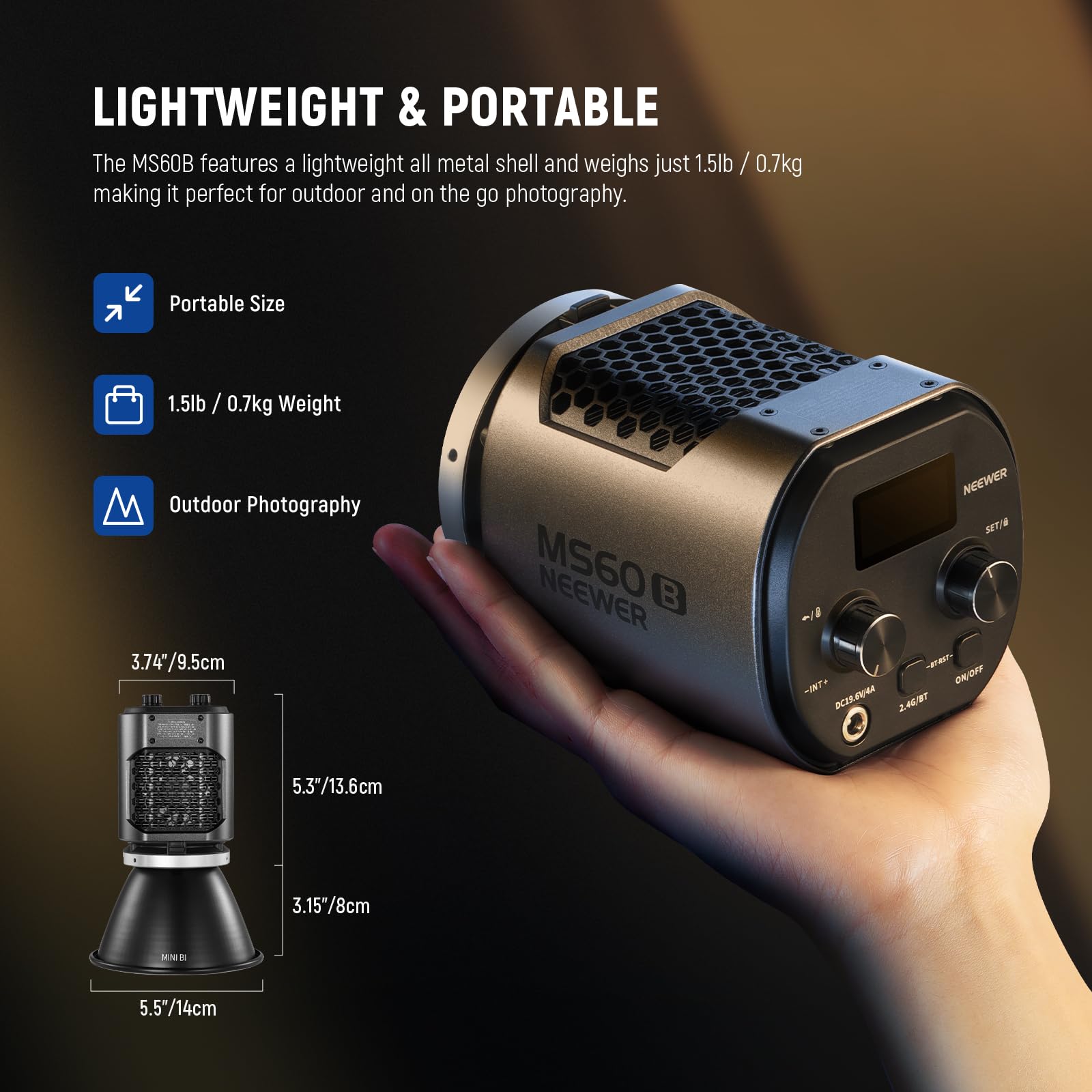 Neewer Ms60B 65W Cob Led Video Light With Battery Kit, 2.4G/App Control, 2X 7800Mah Np F970 Battery Pd Fast Charging, 2700K 6500