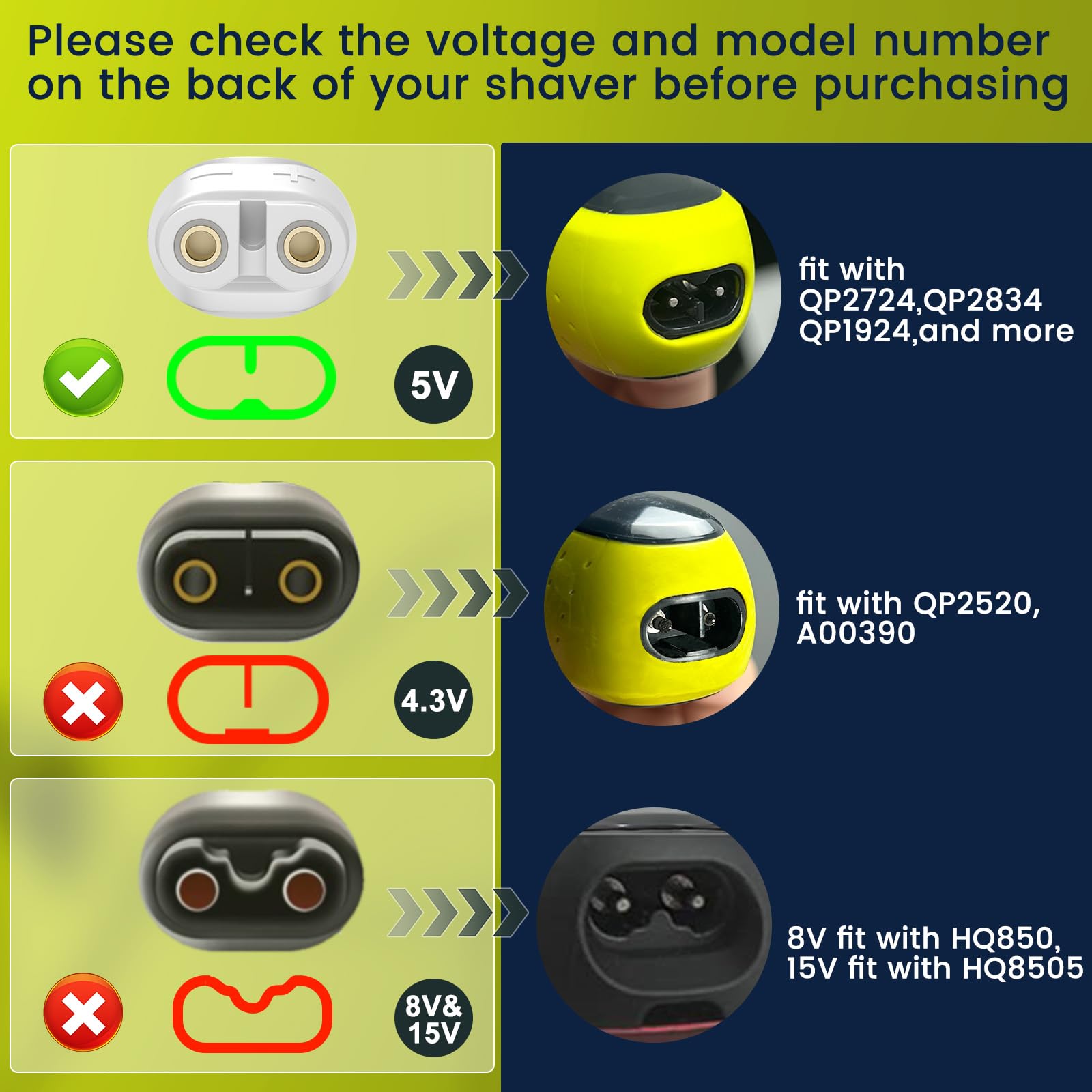 Charger Cord For Philips Norelco Oneblade Qp1924, Charging Cable For Philips Beauty Lady Electric Shaver Series 6000 8000, Brl14