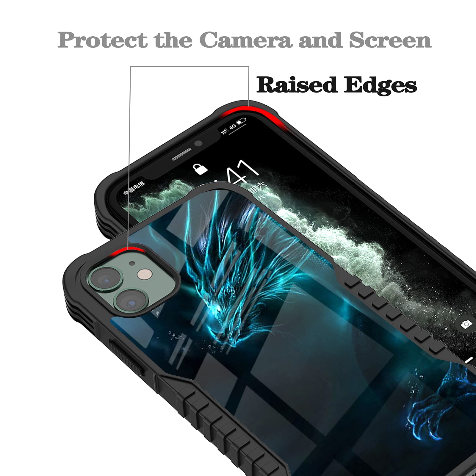 FJyuanqi iPhone 11 Phone Case Heavy Duty Shockproof TPU PC Cool Blue Dragon 6.1 inch